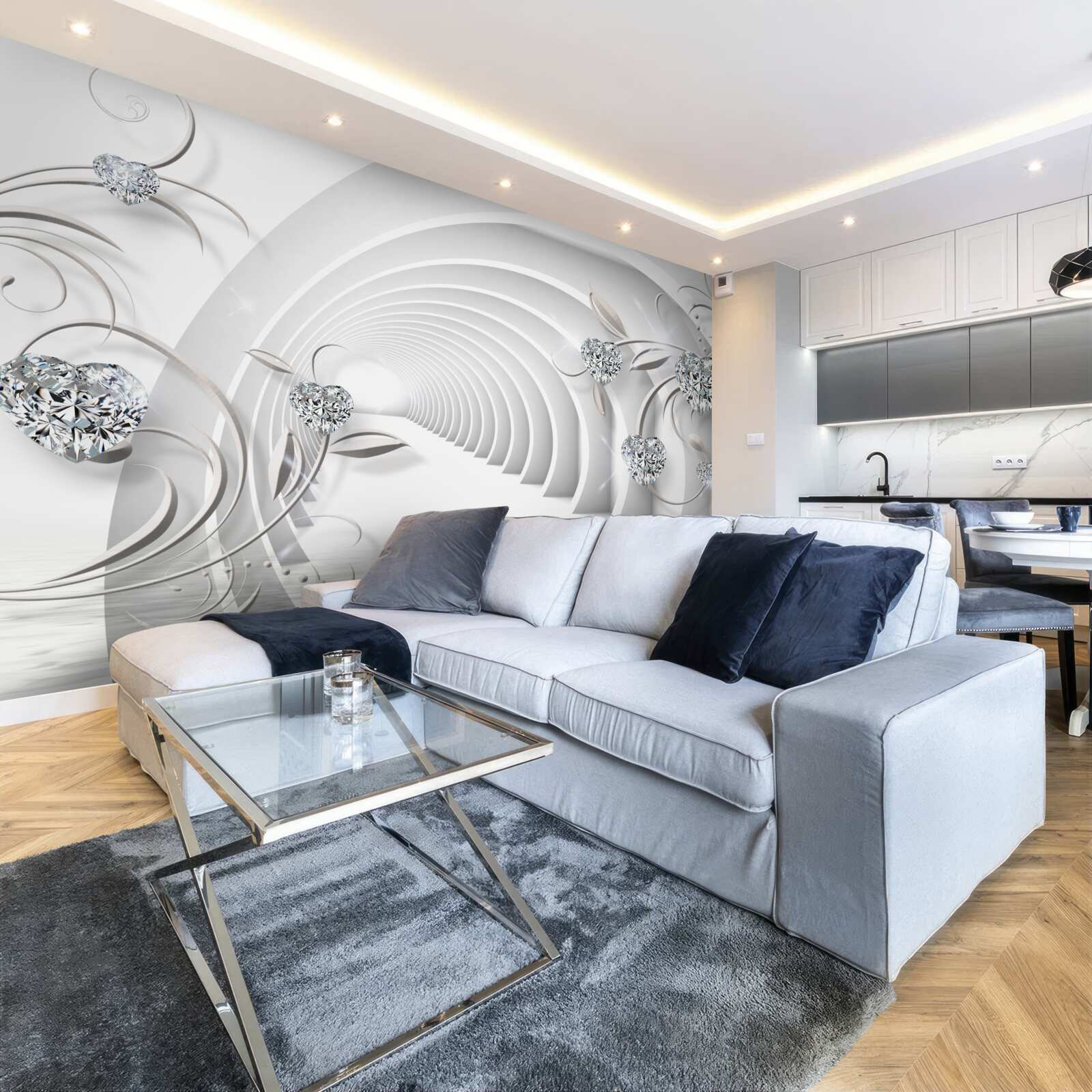 Фотошпалери нескінченний коридор, оповитий білосніжною чистотою