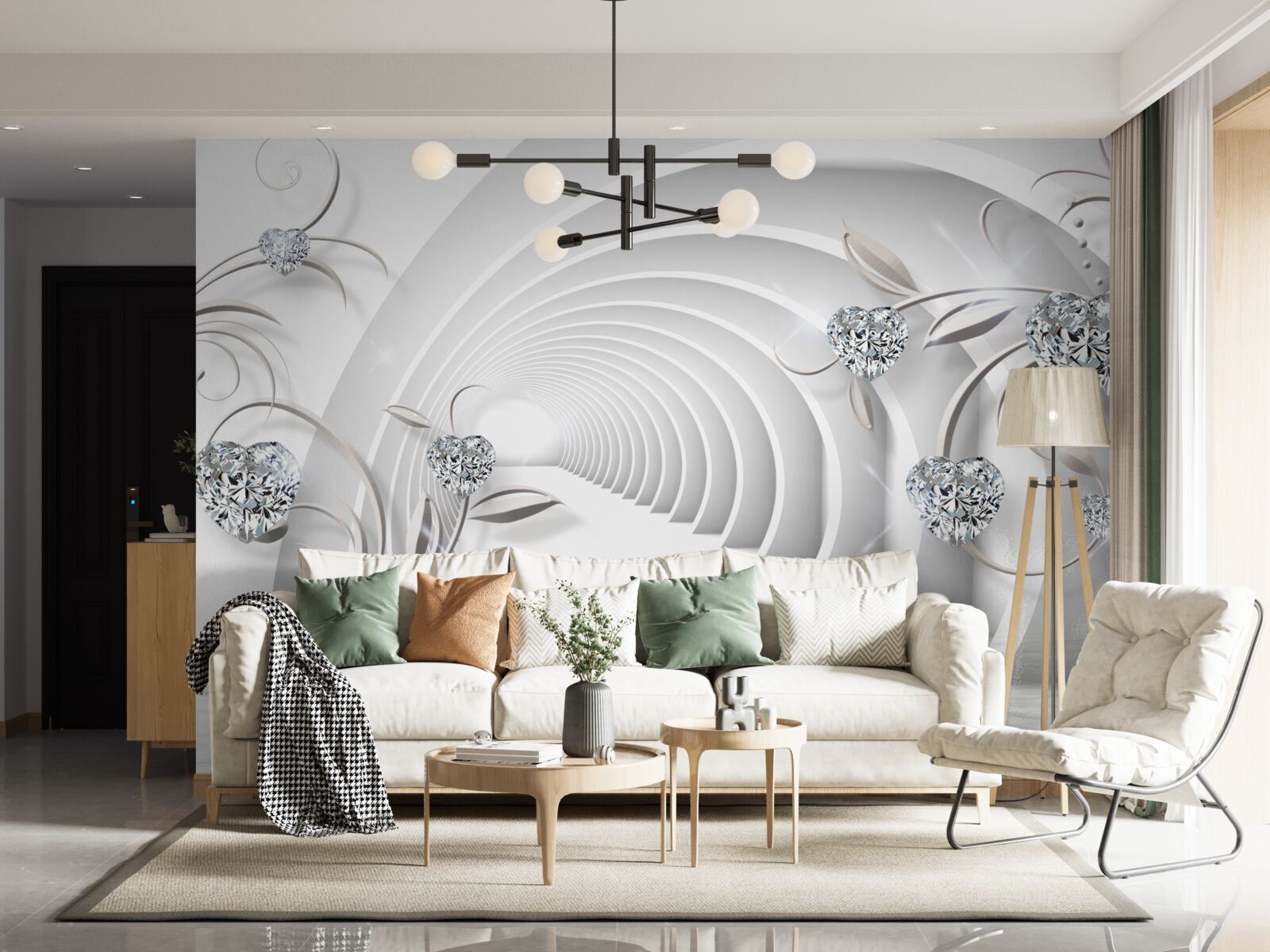 Фотошпалери нескінченний коридор, оповитий білосніжною чистотою