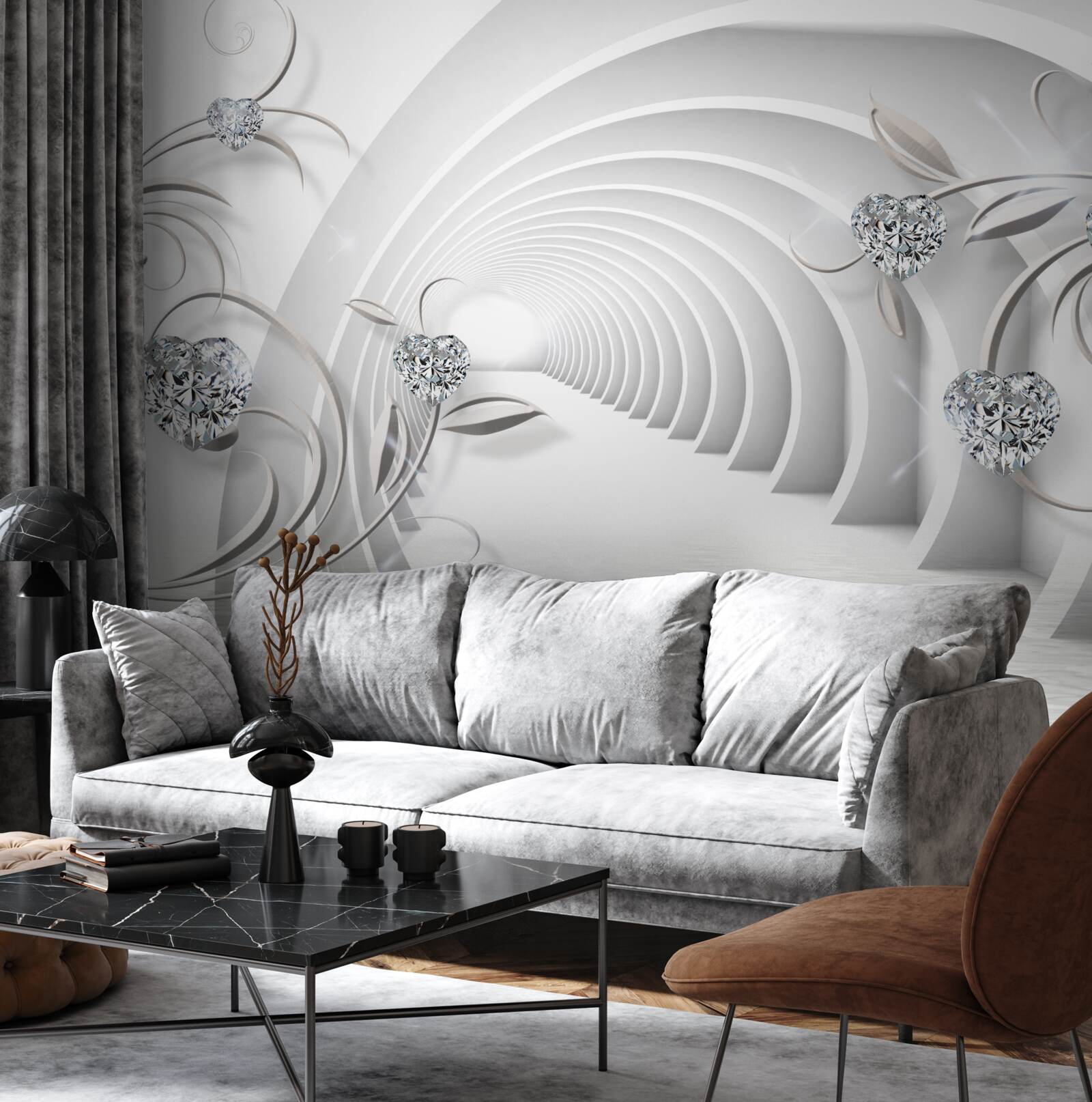 Фотошпалери нескінченний коридор, оповитий білосніжною чистотою