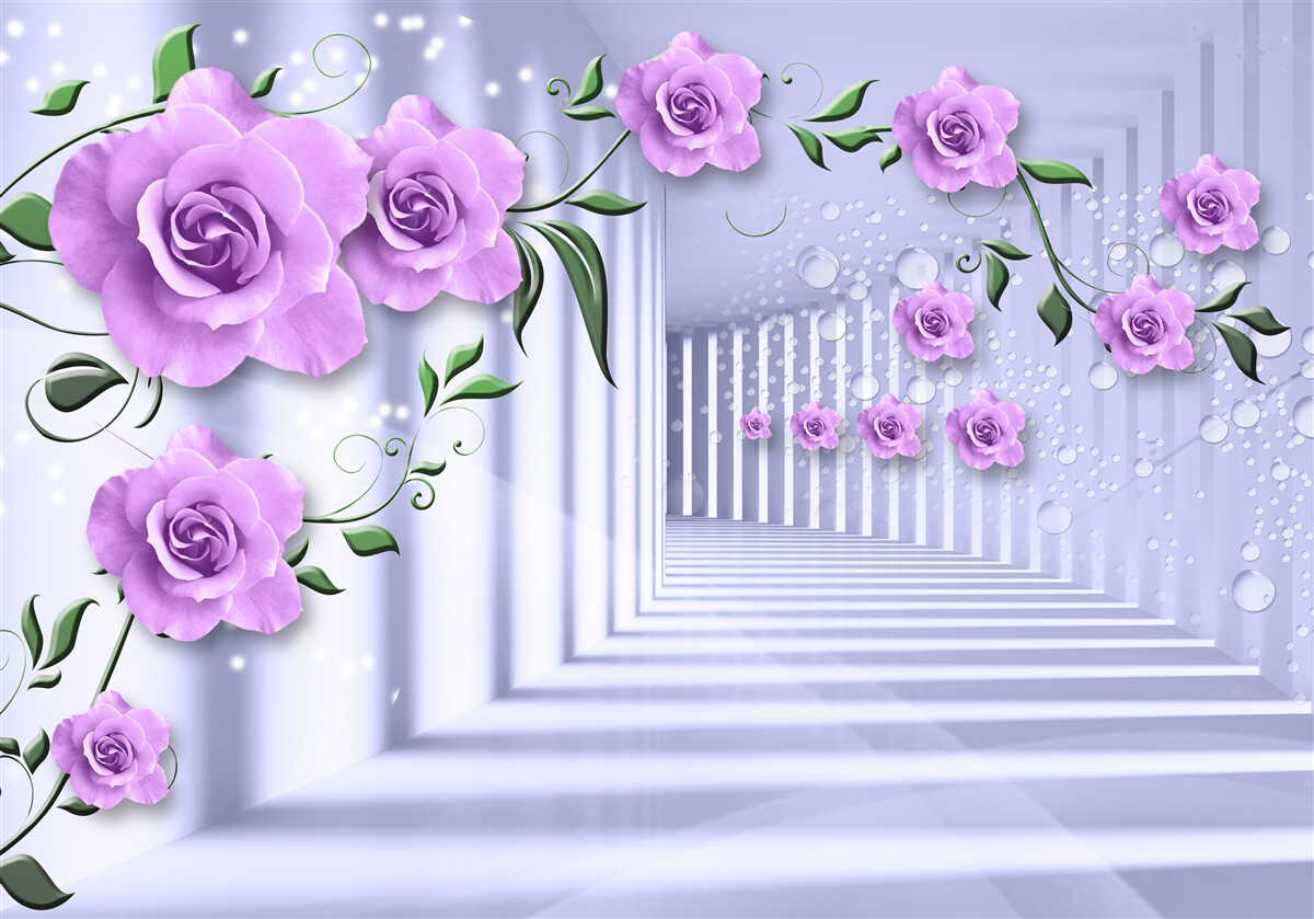 Фотошпалери рожево-бузкові гілки та білосніжний коридор