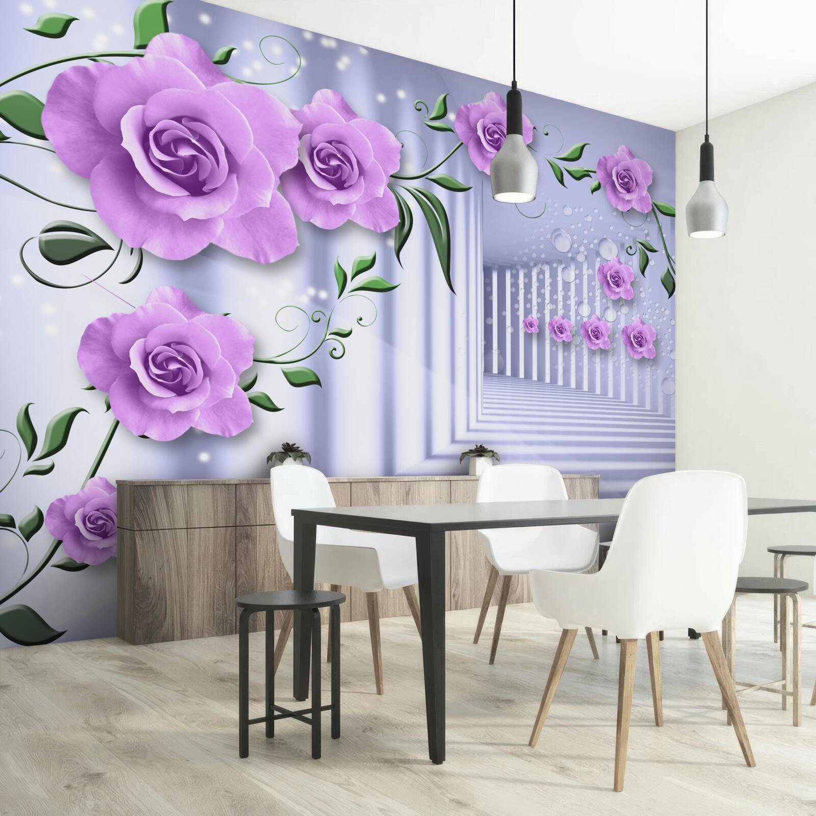 Фотошпалери рожево-бузкові гілки та білосніжний коридор