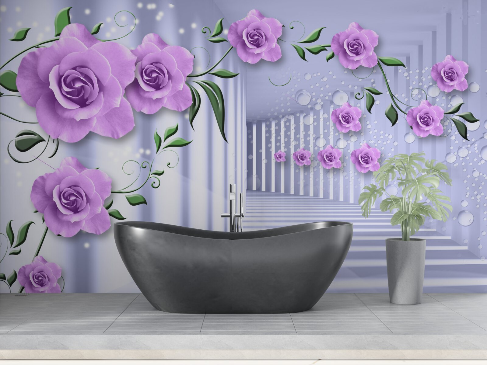 Фотошпалери рожево-бузкові гілки та білосніжний коридор