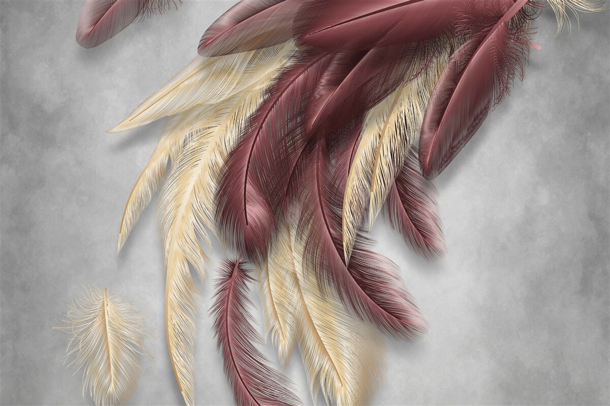 Фотошпалери пір'я у відтінках золота та фіолетового