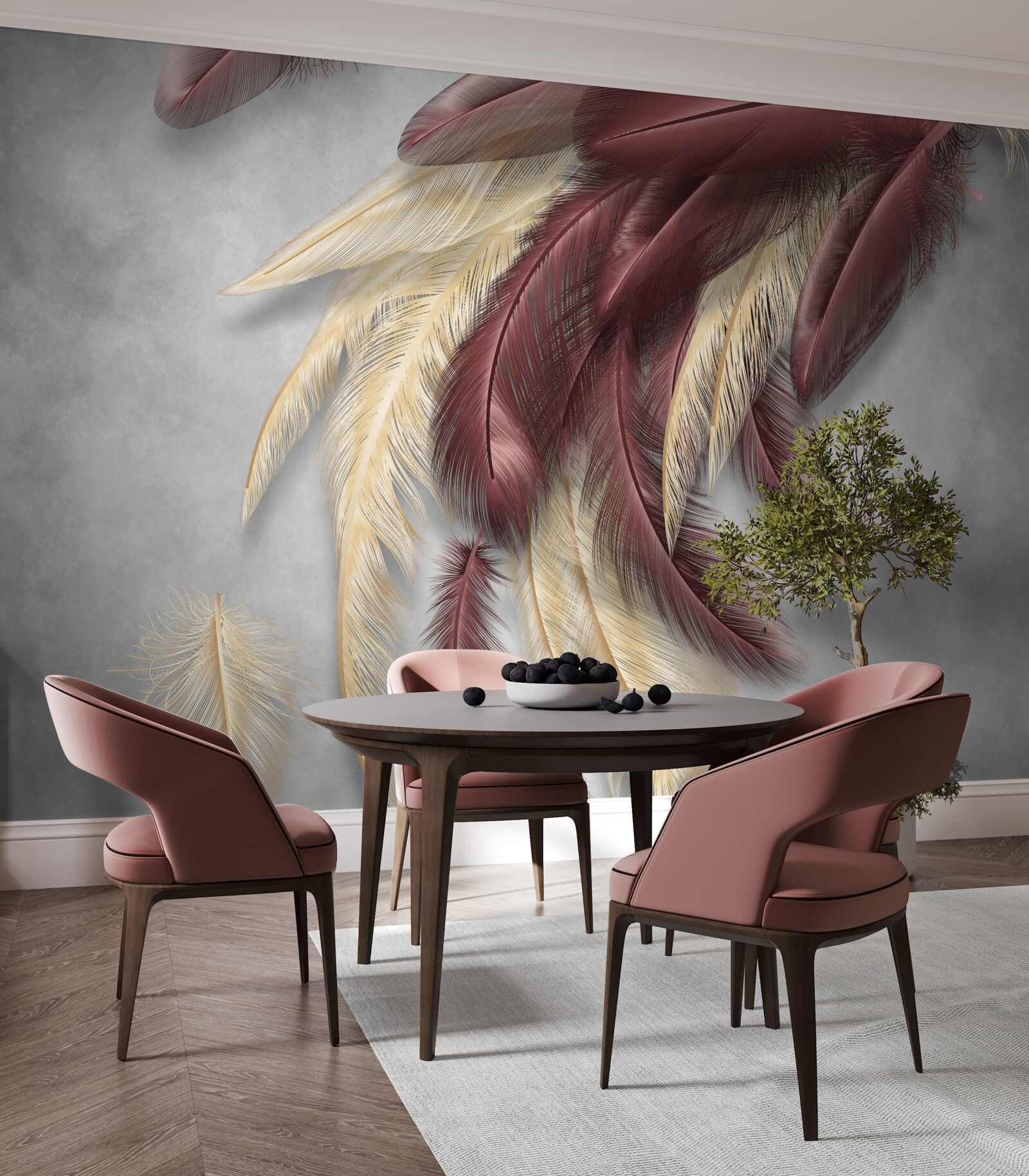 Фотошпалери пір'я у відтінках золота та фіолетового