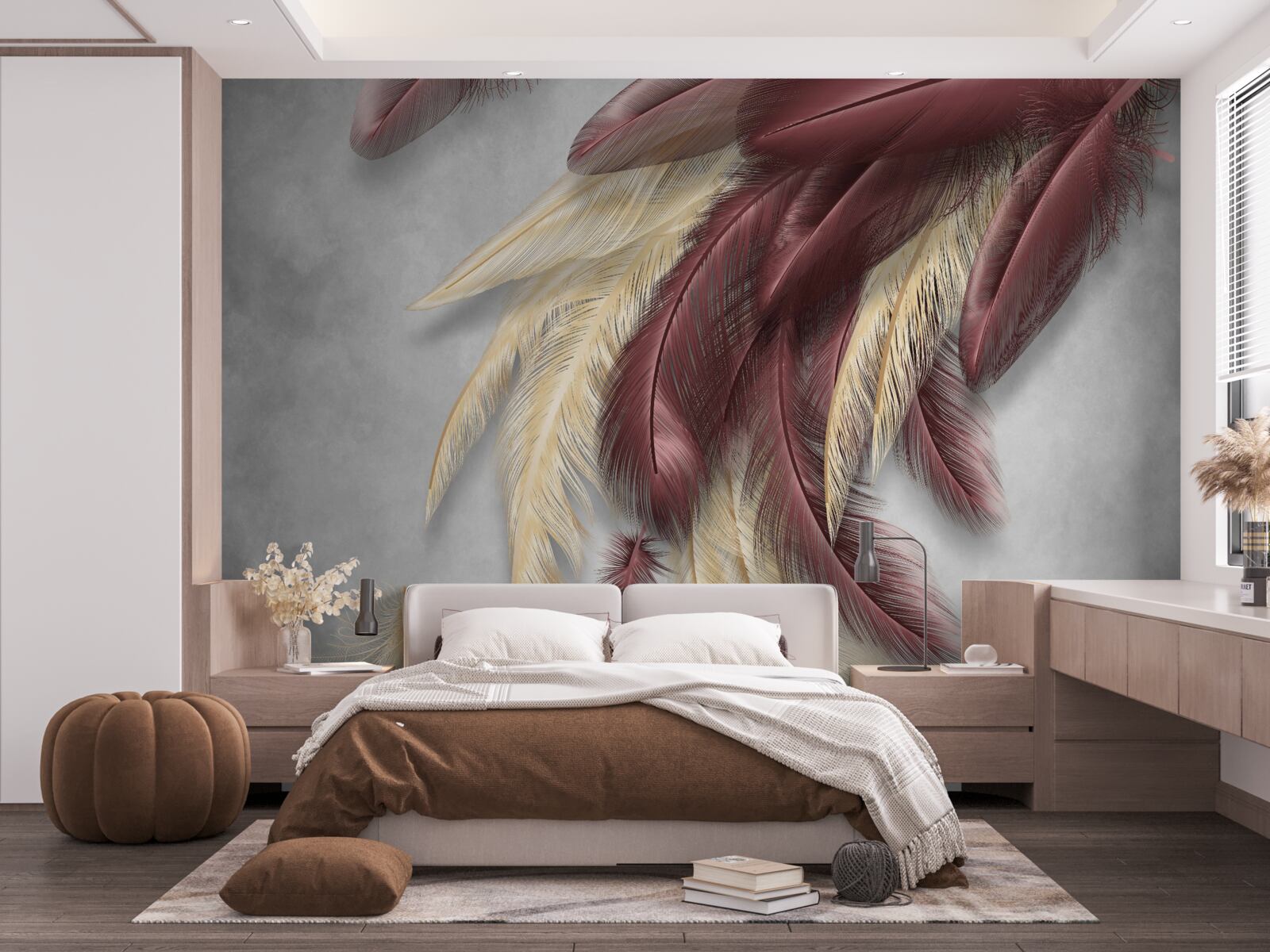 Фотошпалери пір'я у відтінках золота та фіолетового