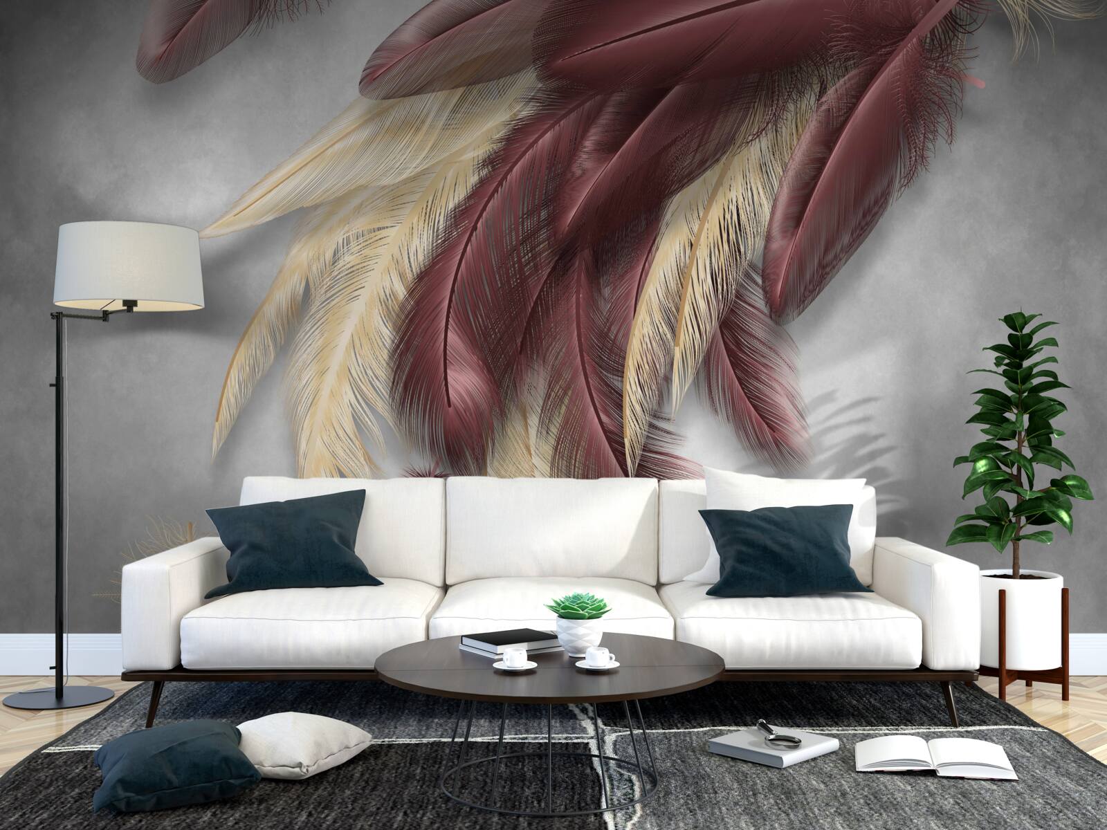 Фотошпалери пір'я у відтінках золота та фіолетового