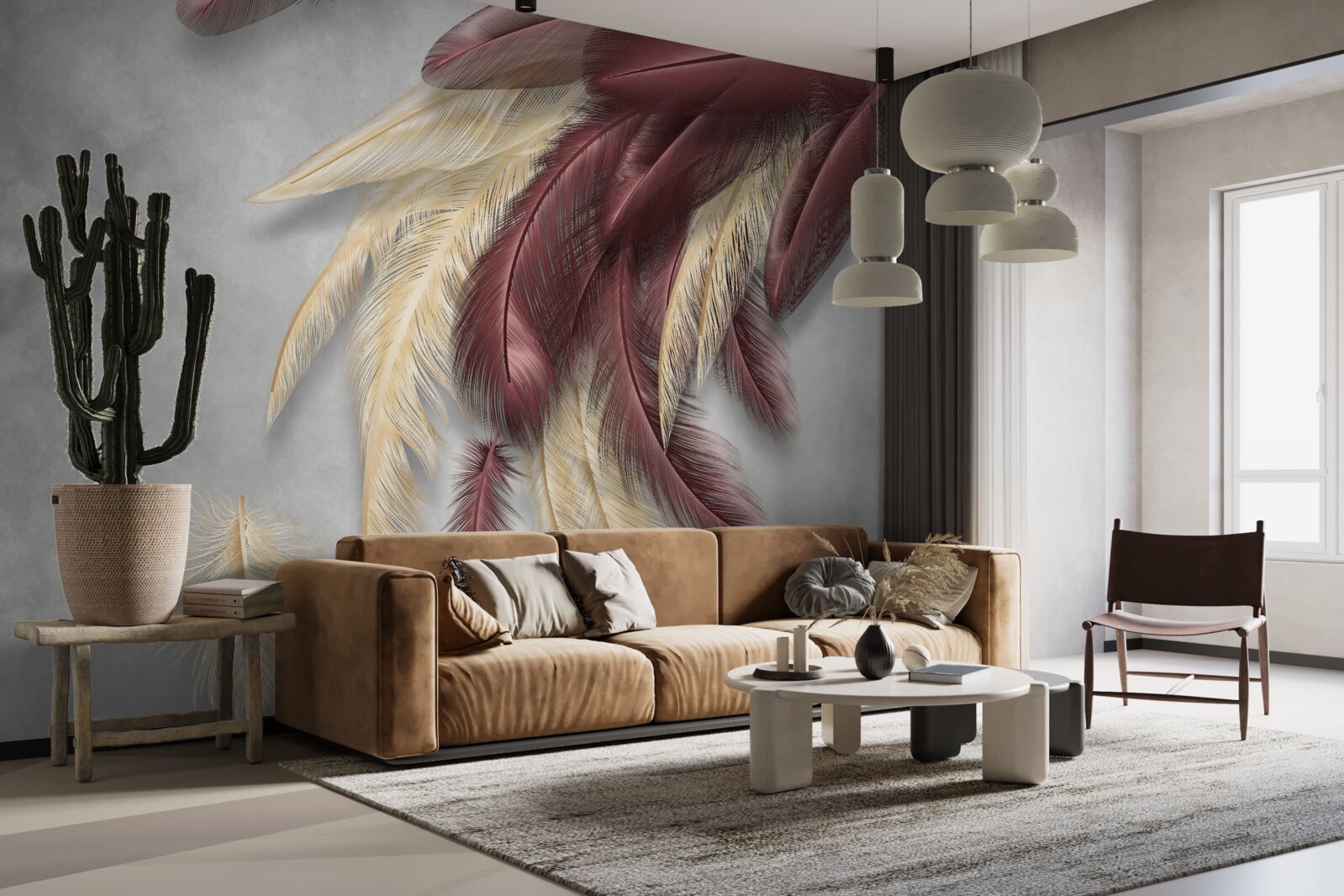 Фотошпалери пір'я у відтінках золота та фіолетового