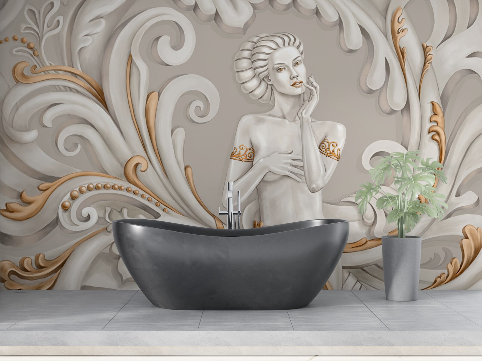 Фотошпалери неодягнену, білошкіру жінку з білими кучерями з рожевим відтінком