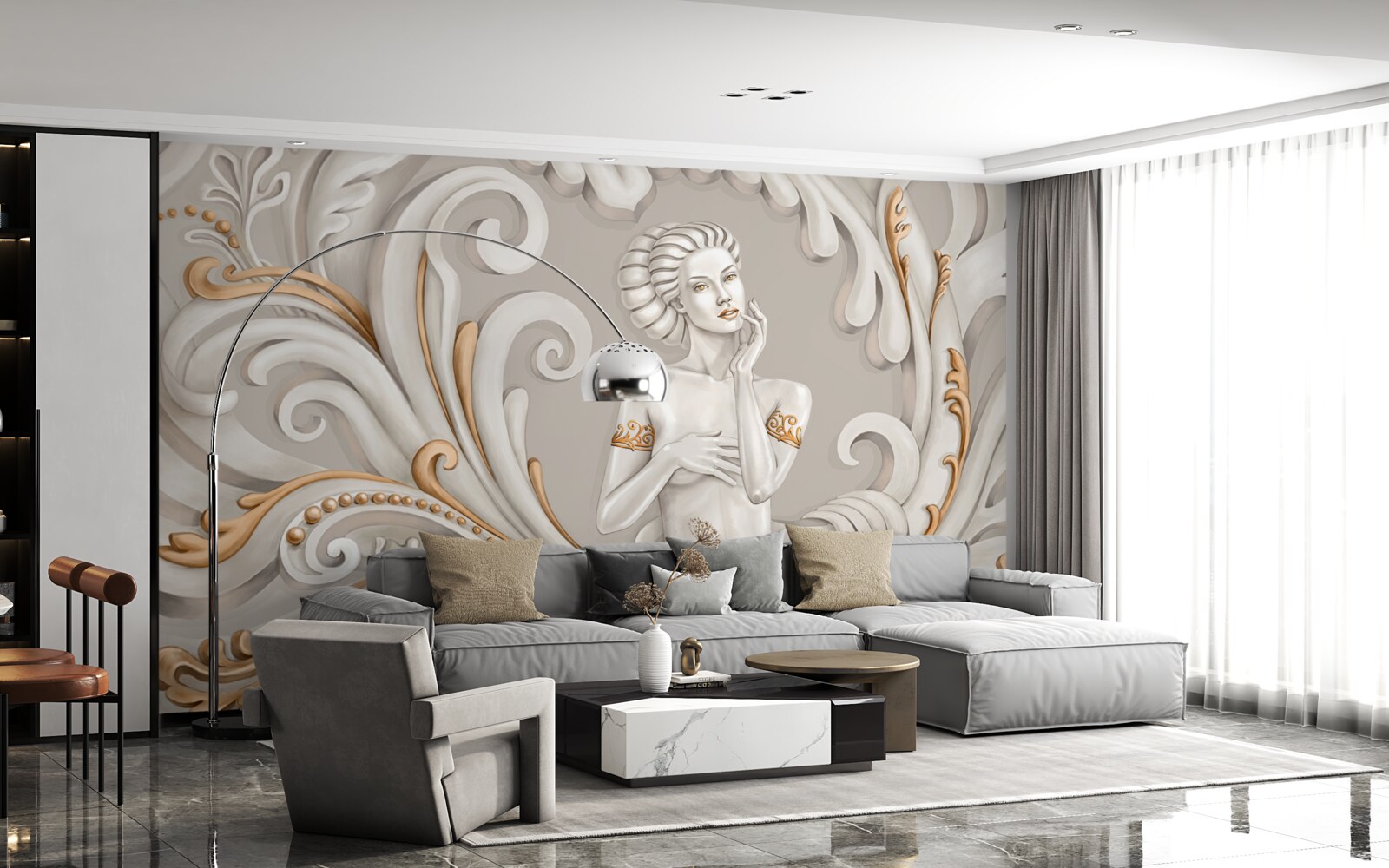 Фотошпалери неодягнену, білошкіру жінку з білими кучерями з рожевим відтінком