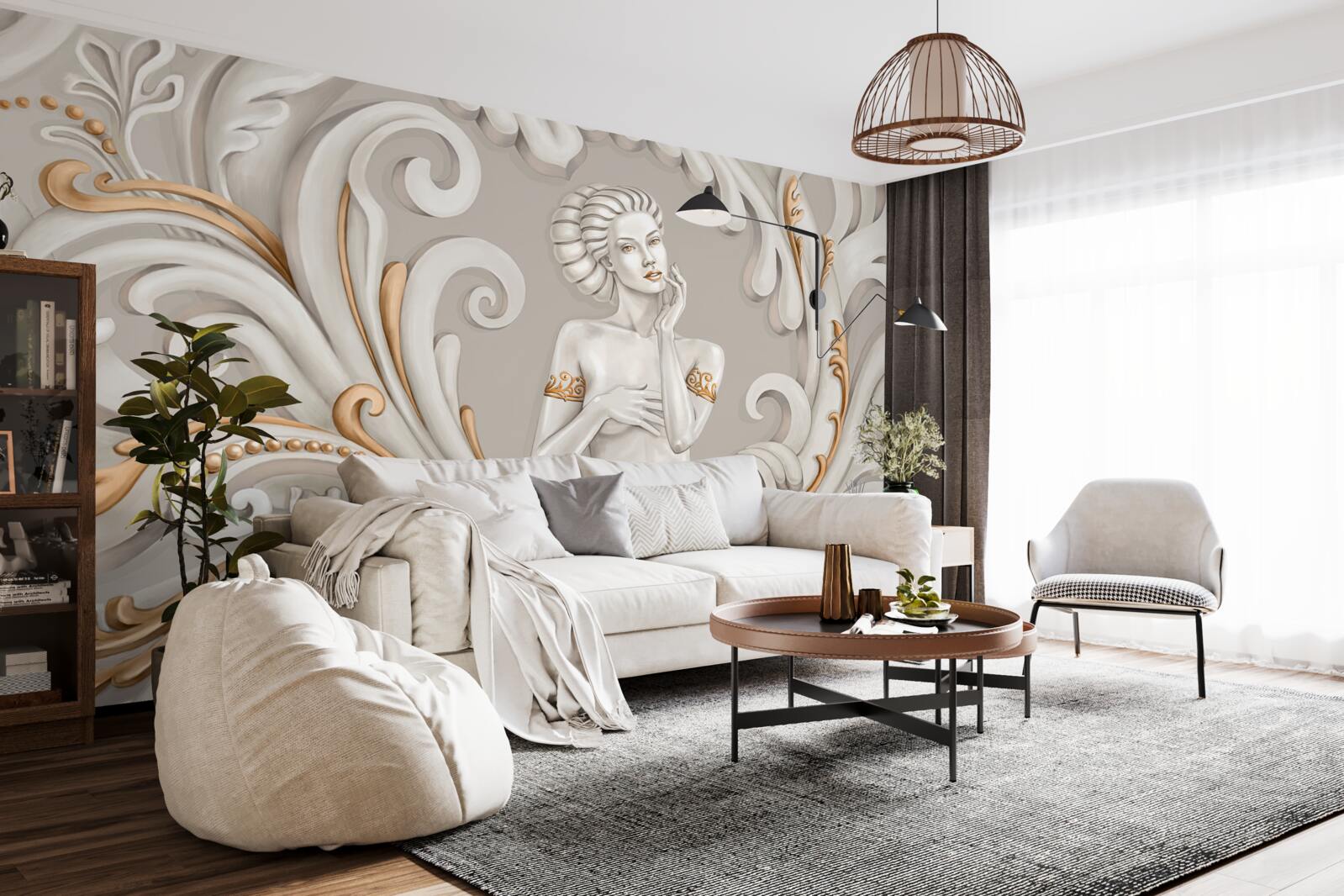 Фотошпалери неодягнену, білошкіру жінку з білими кучерями з рожевим відтінком