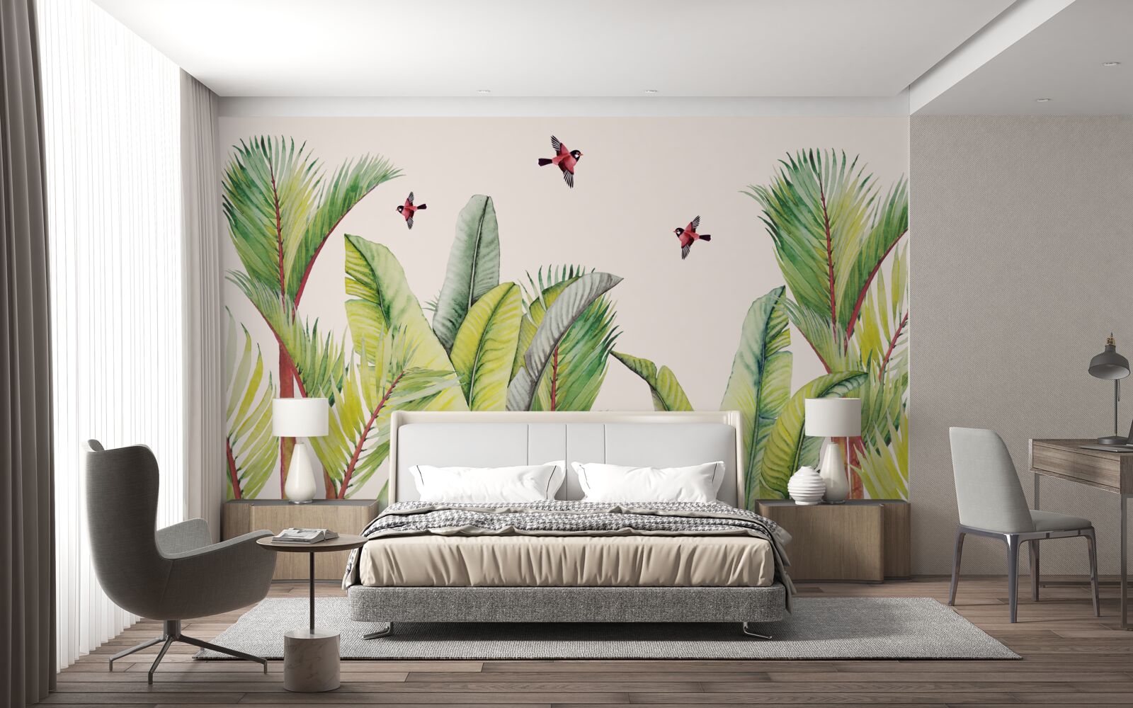 Фотошпалери зелень під крилами птахів