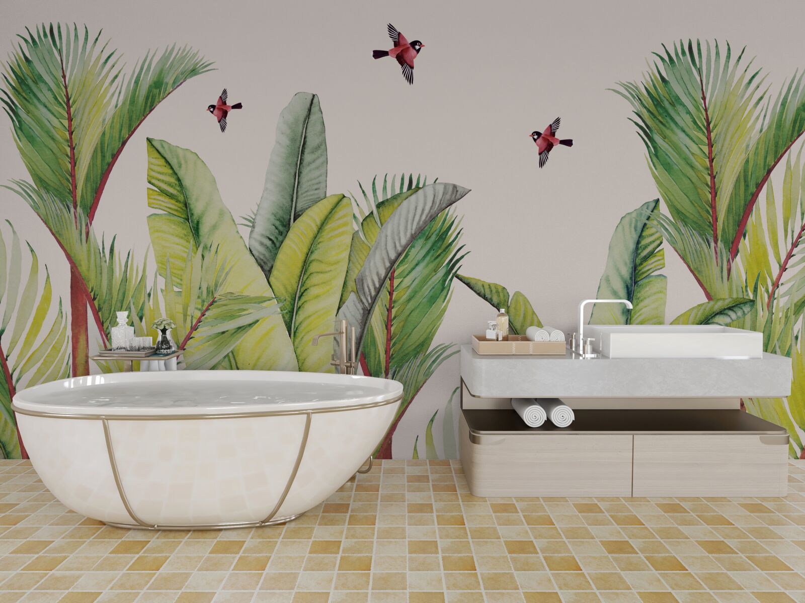 Фотошпалери зелень під крилами птахів