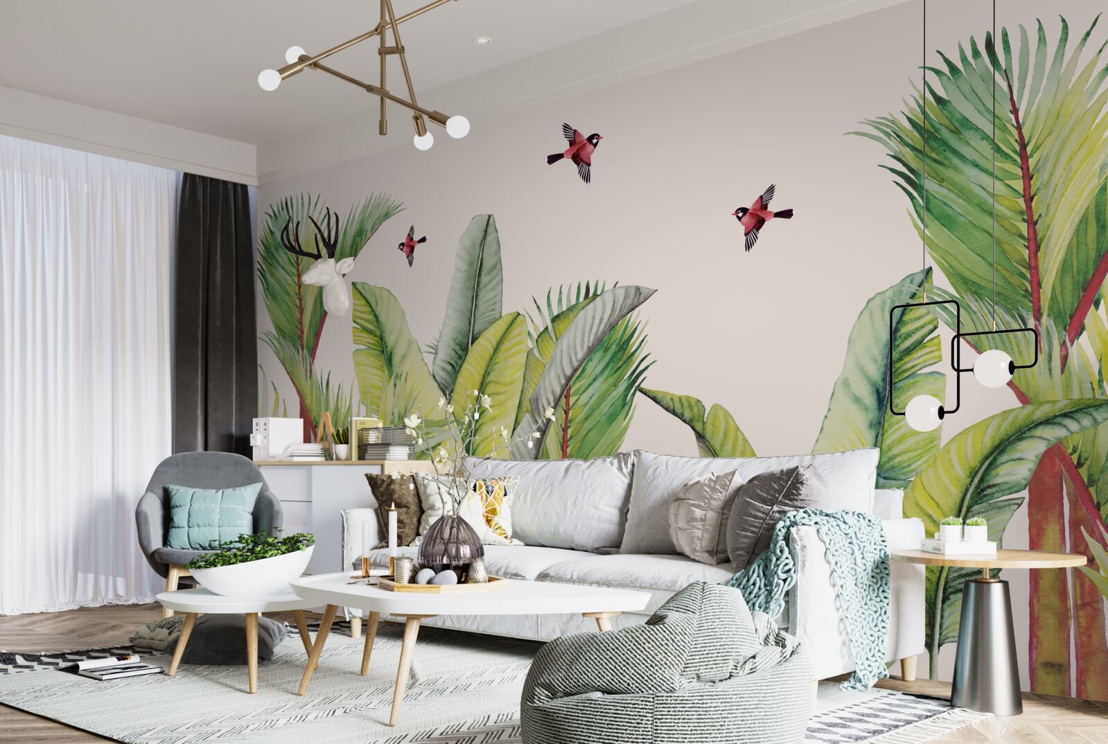 Фотошпалери зелень під крилами птахів