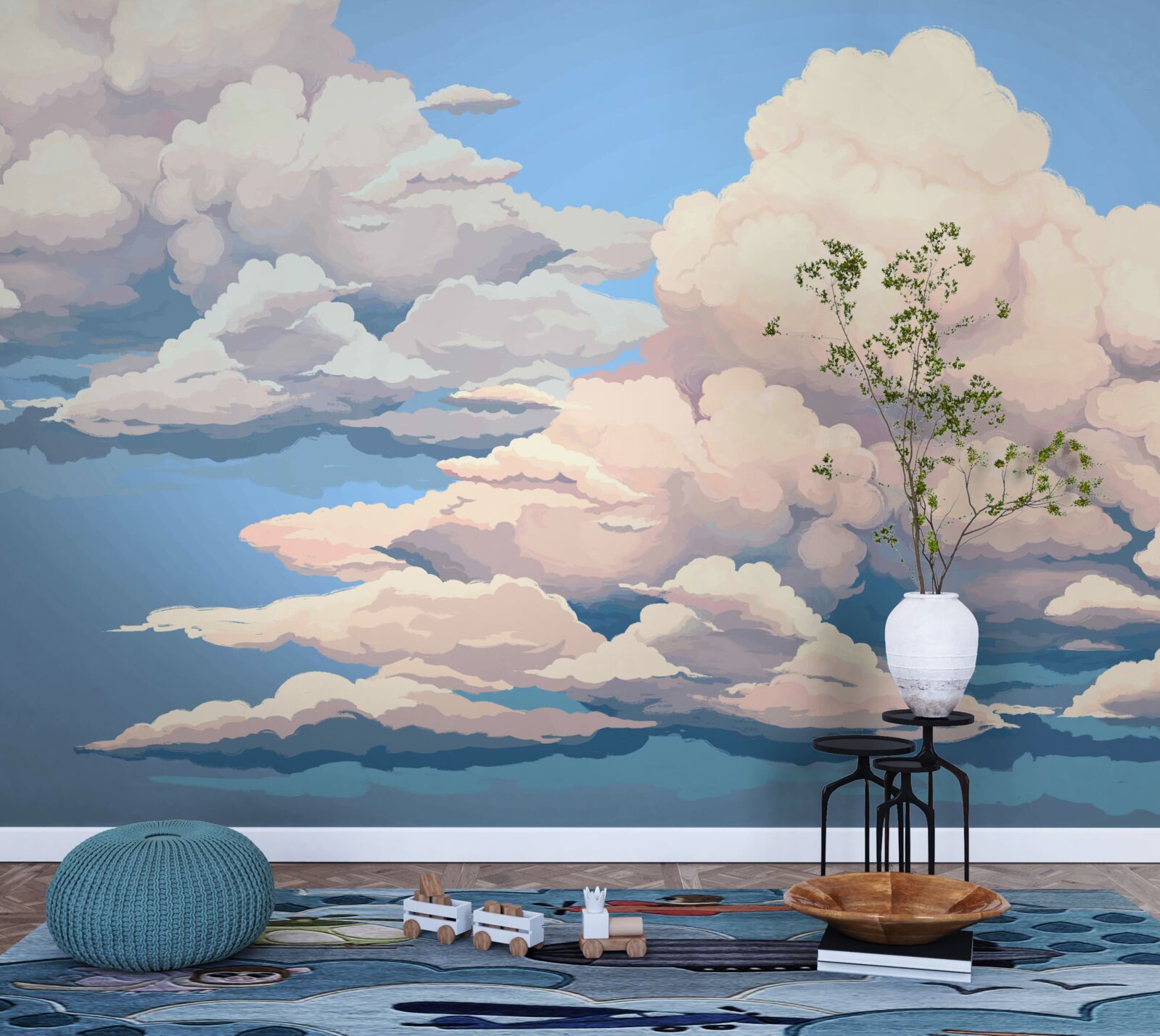 Фотошпалери намалював пухнасті білі хмаринки