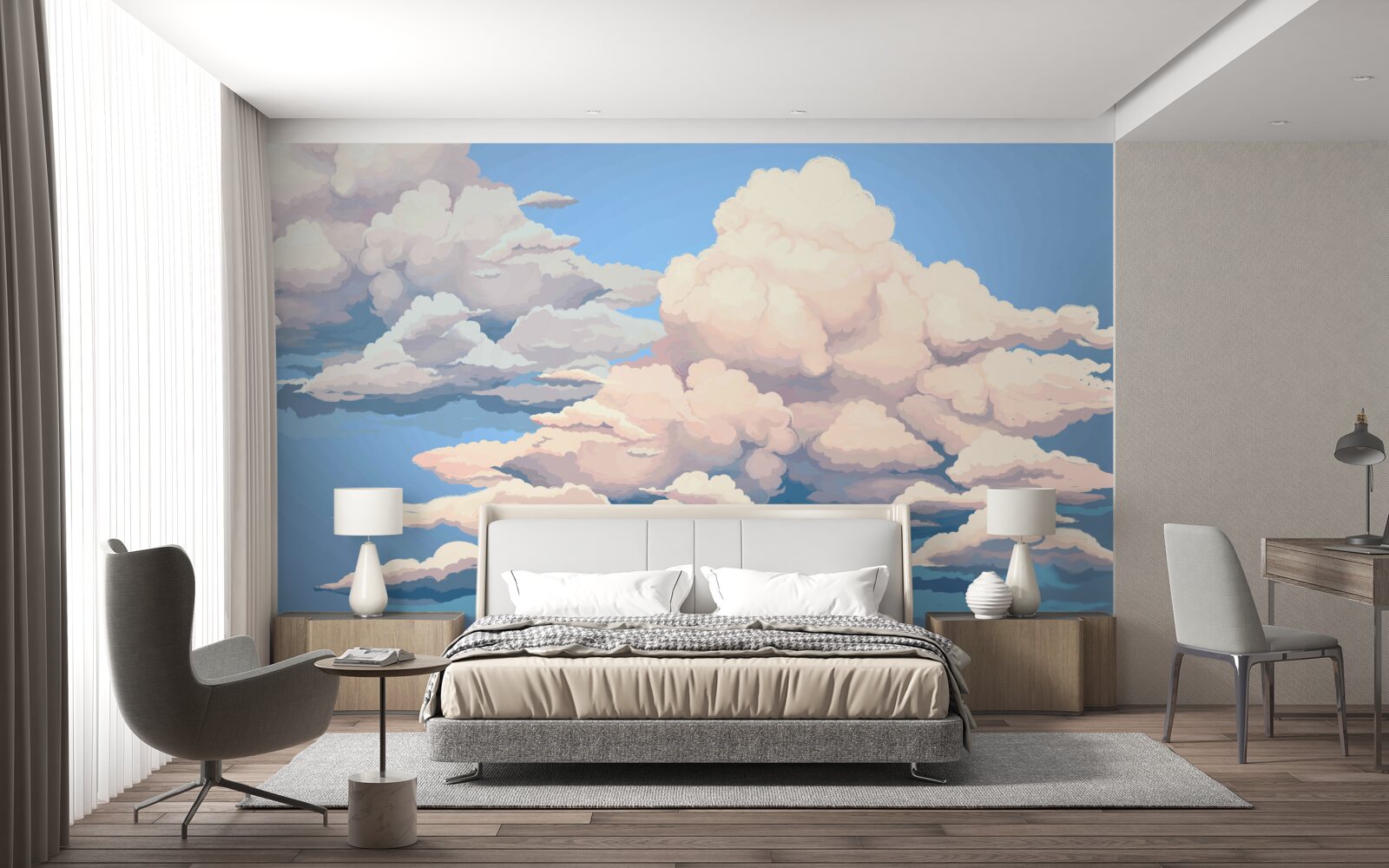 Фотошпалери намалював пухнасті білі хмаринки