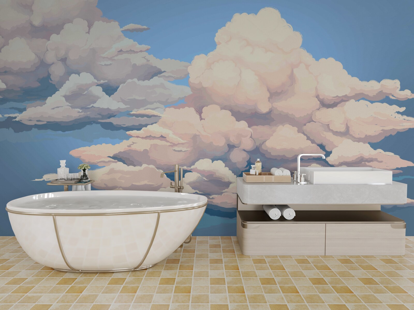 Фотошпалери намалював пухнасті білі хмаринки