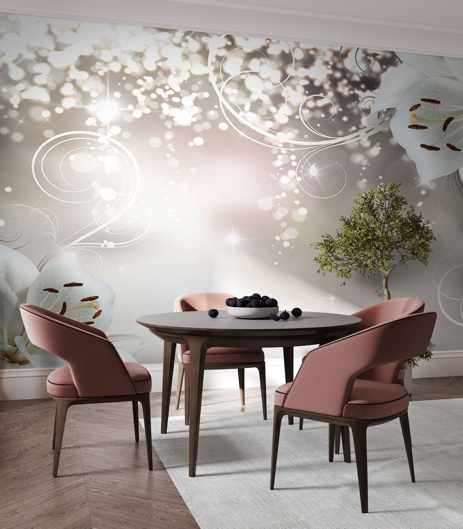 Фотошпалери Сяючий фон і червоні лілії