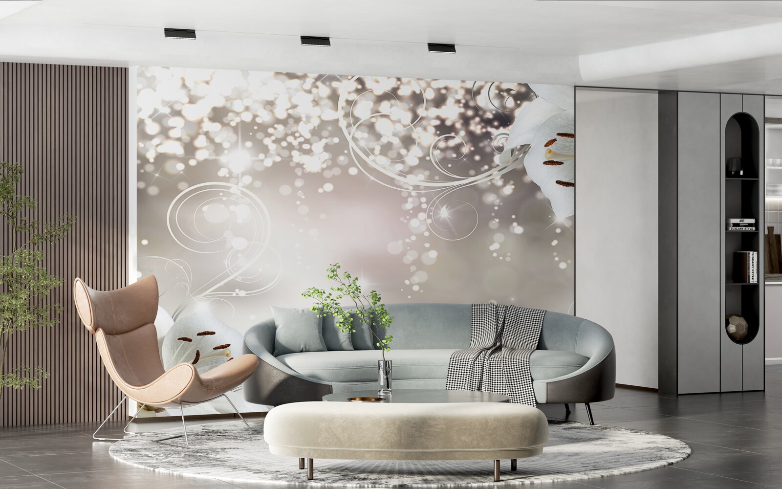 Фотошпалери Сяючий фон і червоні лілії