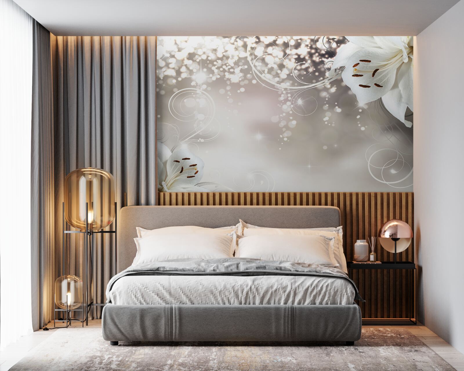 Фотошпалери Сяючий фон і червоні лілії