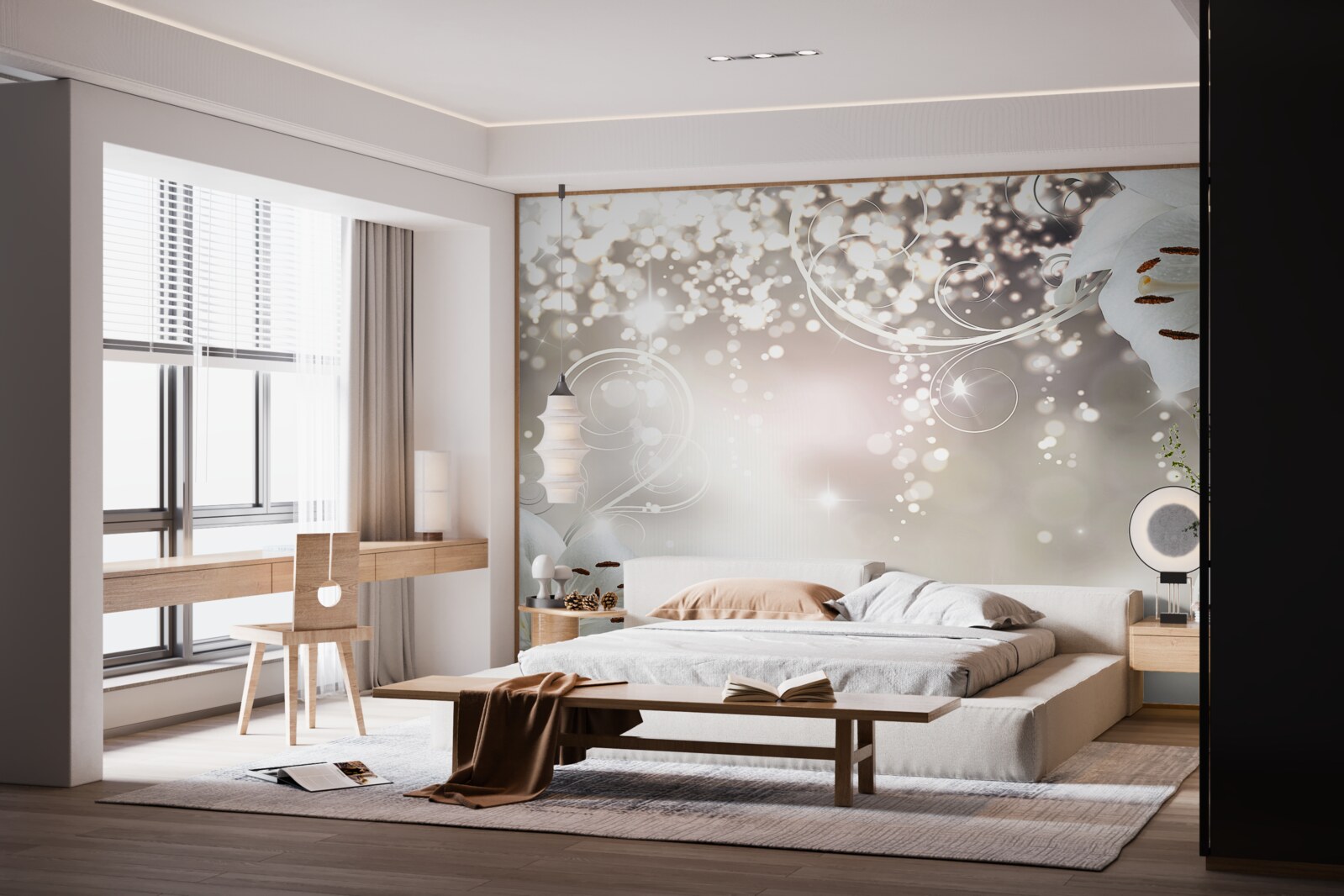 Фотошпалери Сяючий фон і червоні лілії