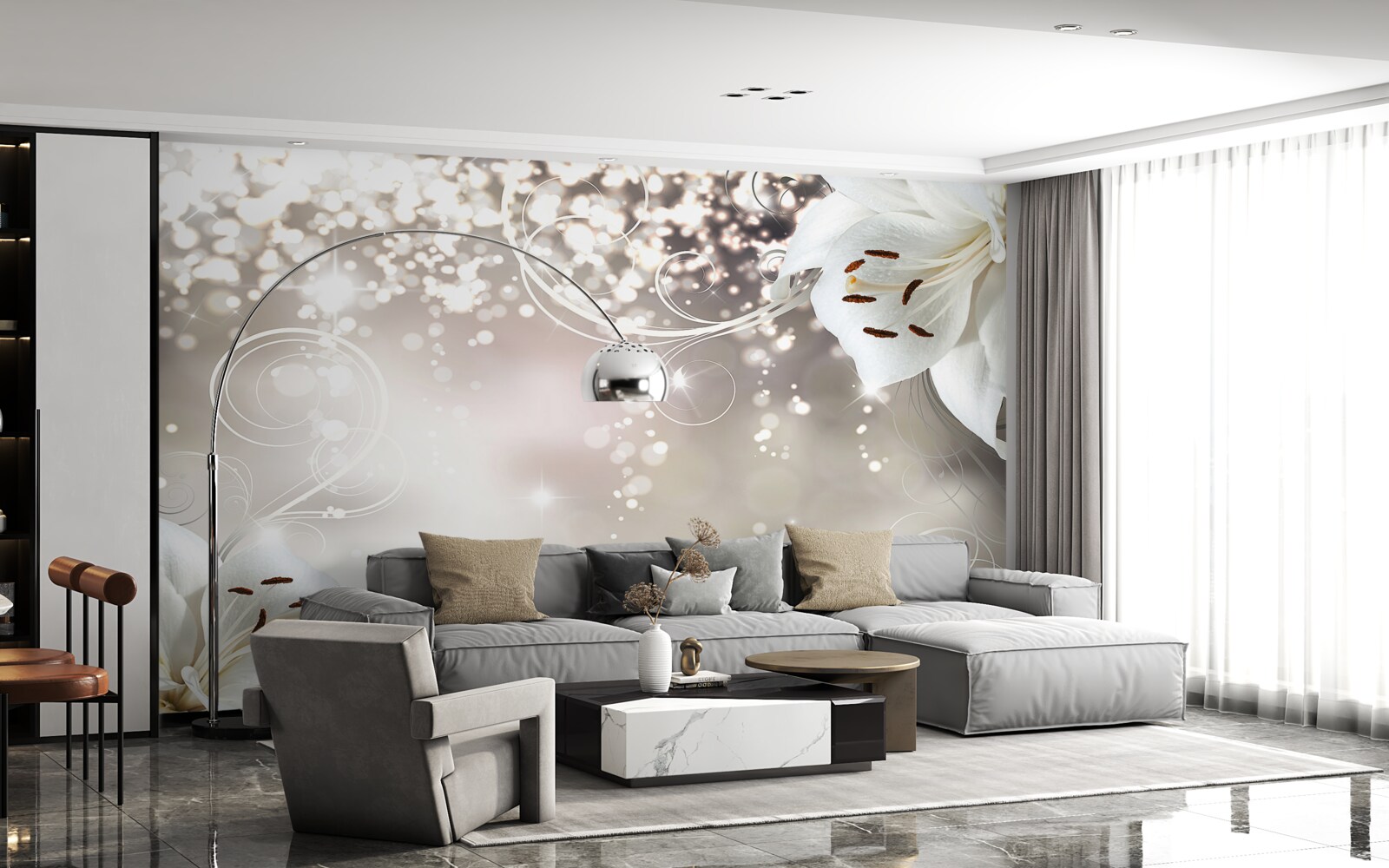 Фотошпалери Сяючий фон і червоні лілії