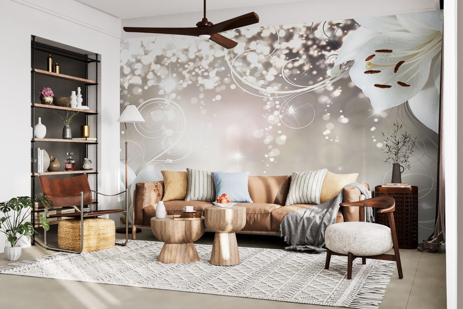 Фотошпалери Сяючий фон і червоні лілії