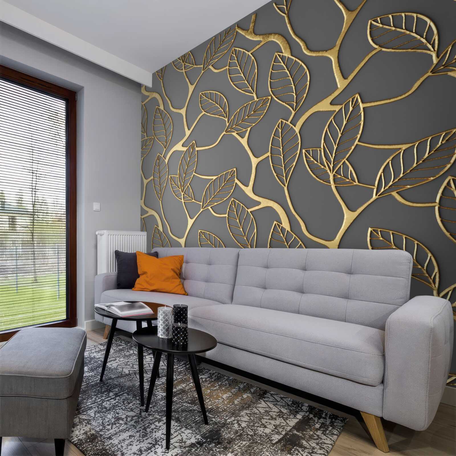 Фотошпалери гілки та листя із золотистим відтінком