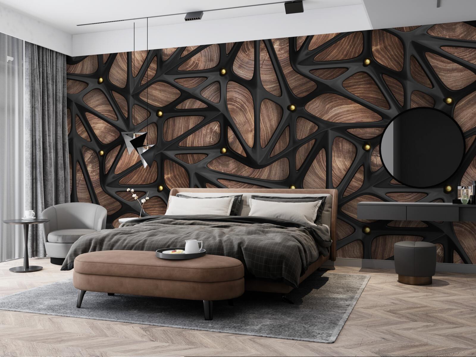 Фотошпалери дерев'яне тло прикрашене чорним візерунком