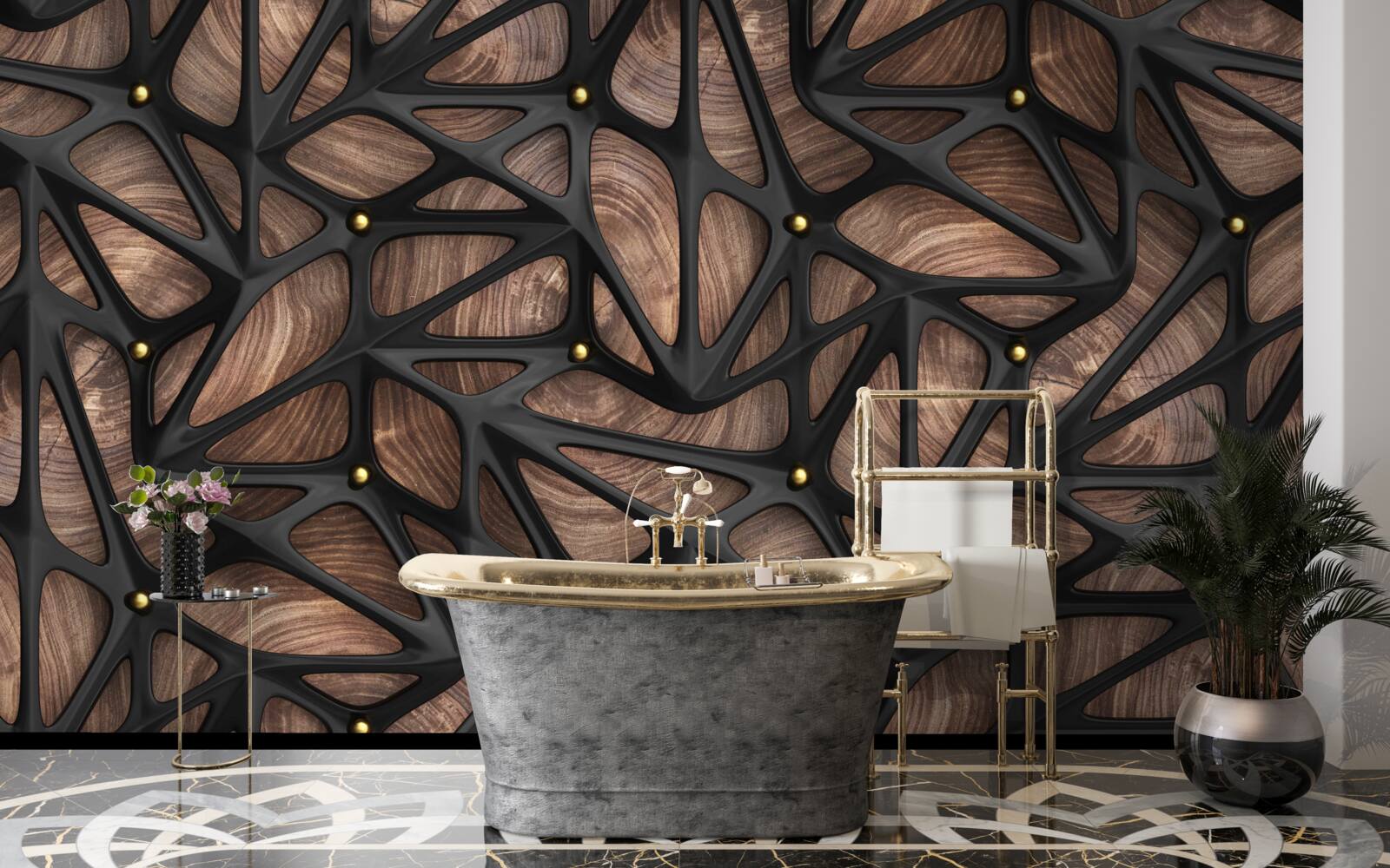 Фотошпалери дерев'яне тло прикрашене чорним візерунком