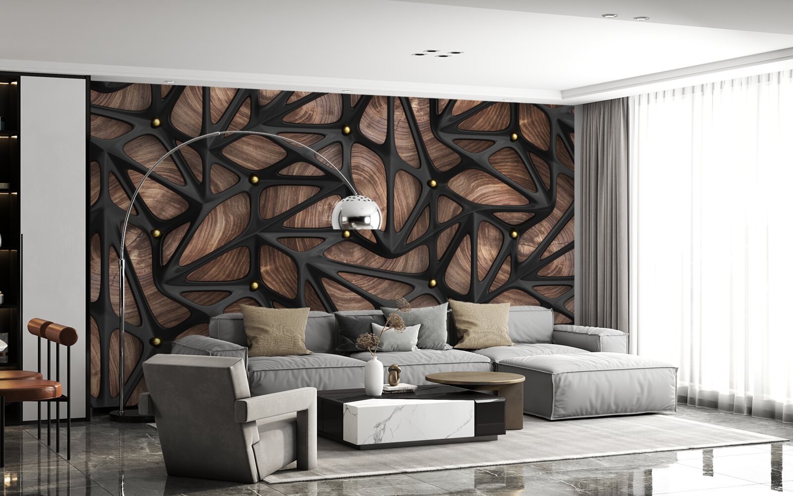 Фотошпалери дерев'яне тло прикрашене чорним візерунком