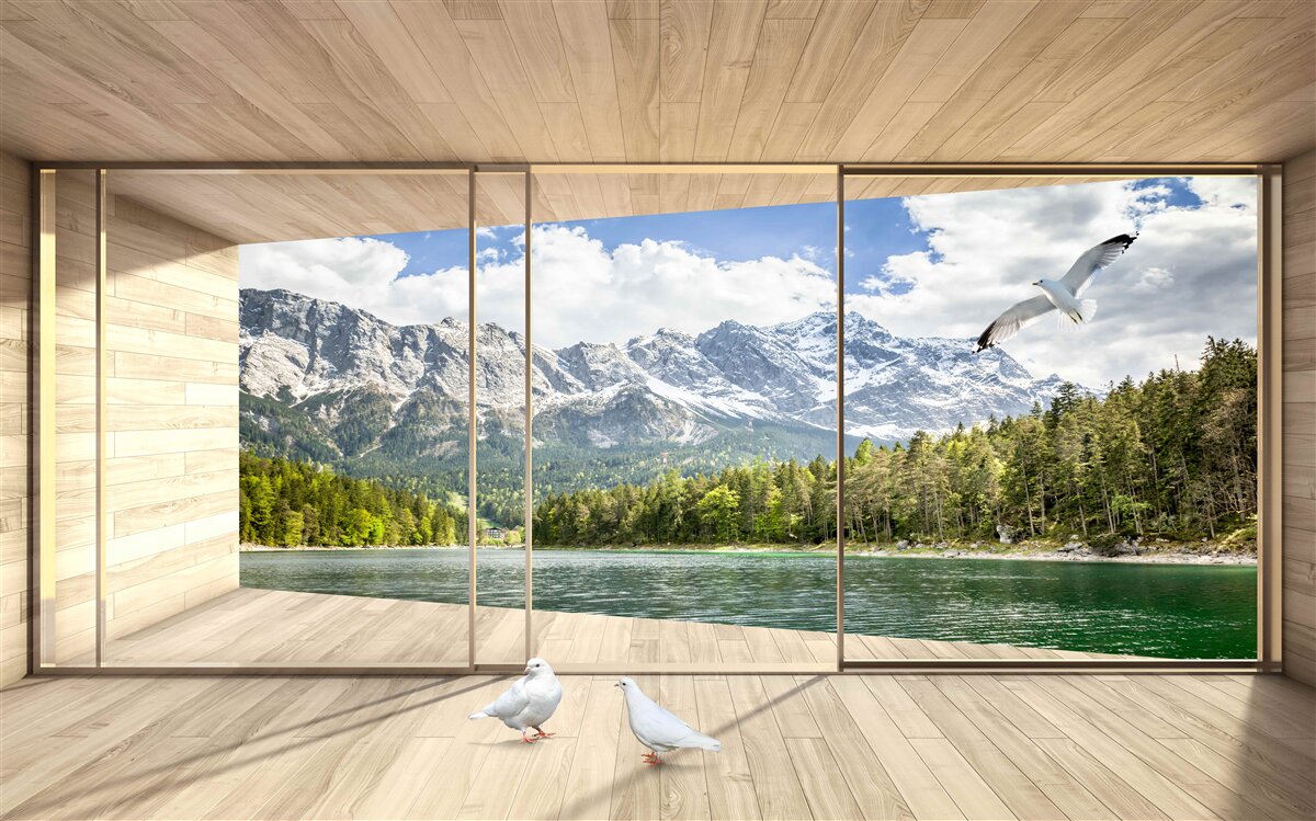 Фотошпалери захоплюючі річкові та гірські пейзажі