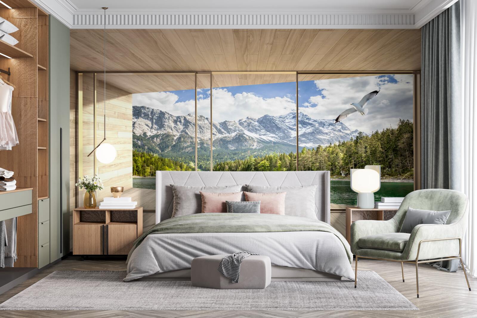 Фотошпалери захоплюючі річкові та гірські пейзажі