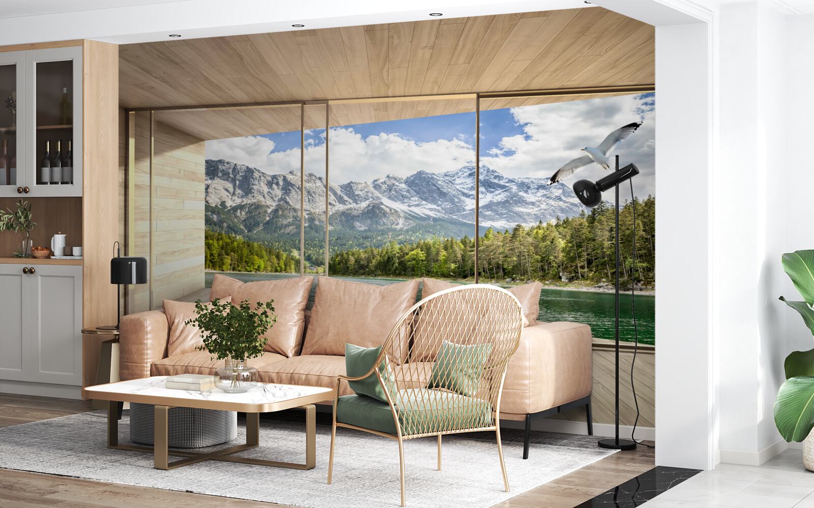 Фотошпалери захоплюючі річкові та гірські пейзажі