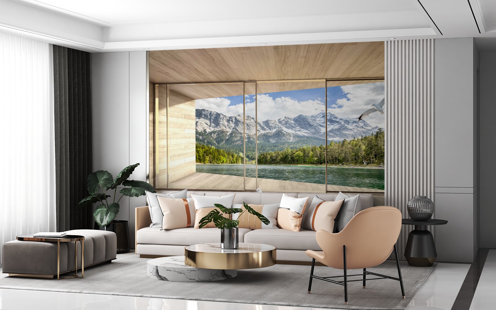 Фотошпалери захоплюючі річкові та гірські пейзажі