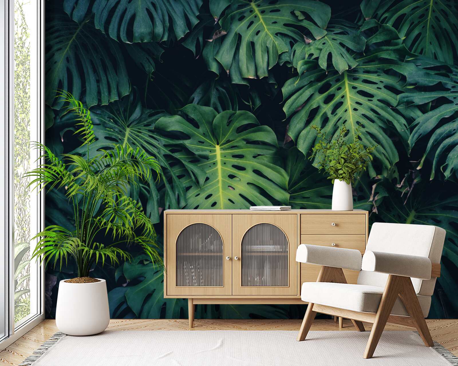 Фотошпалери зелене листя великих пальм