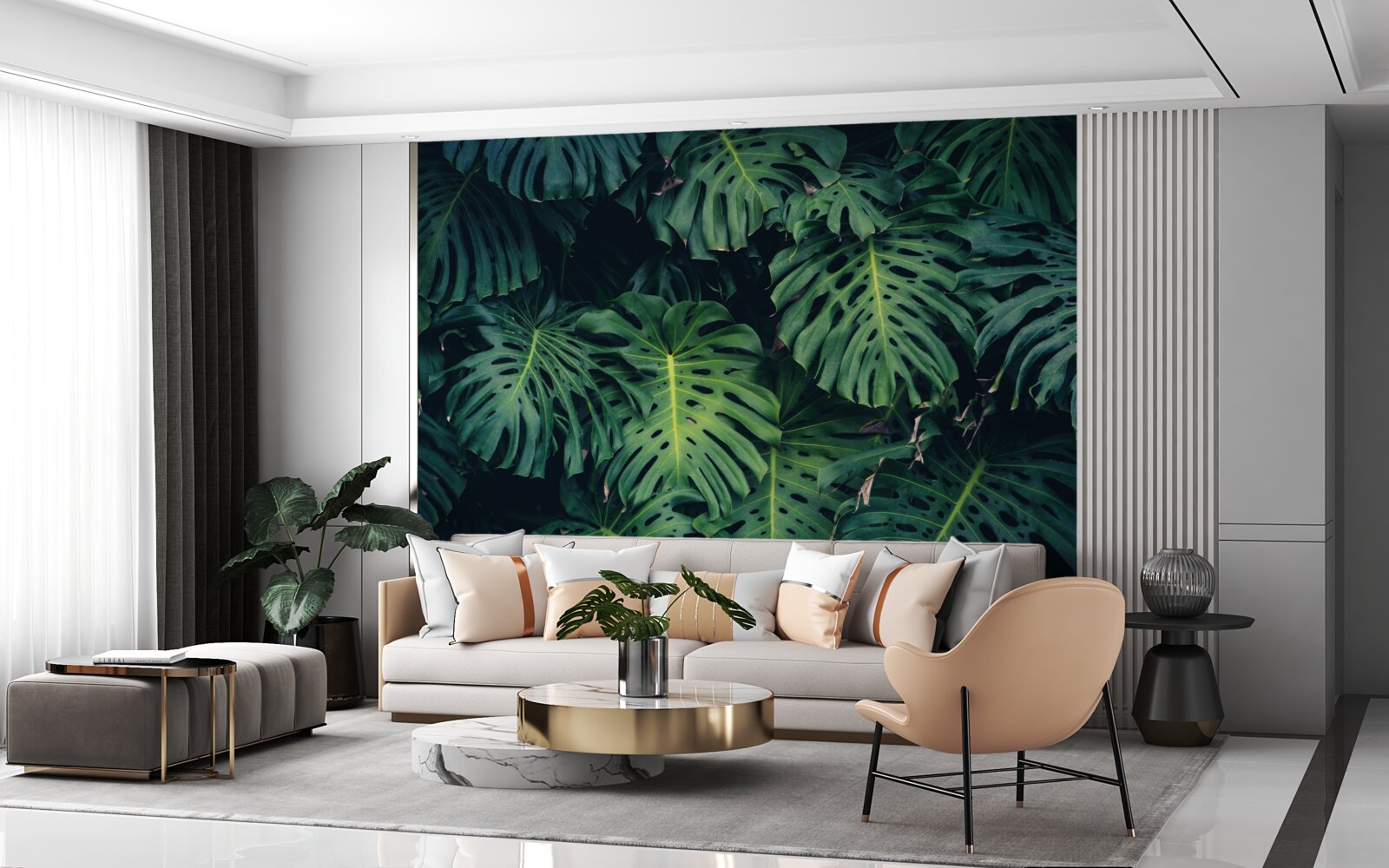 Фотошпалери зелене листя великих пальм