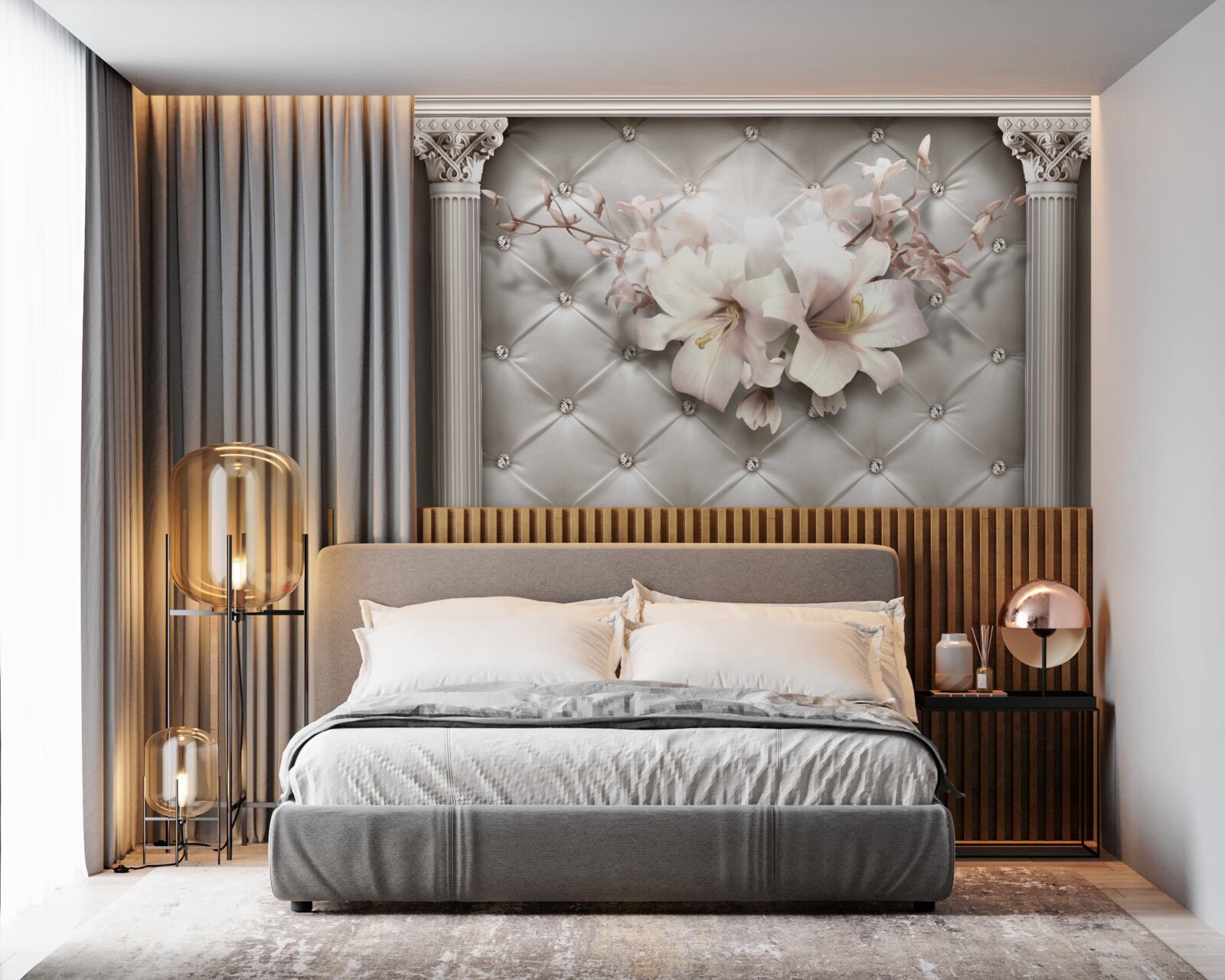 Фотошпалери великі білосніжні лілії, що прикрашають стіну