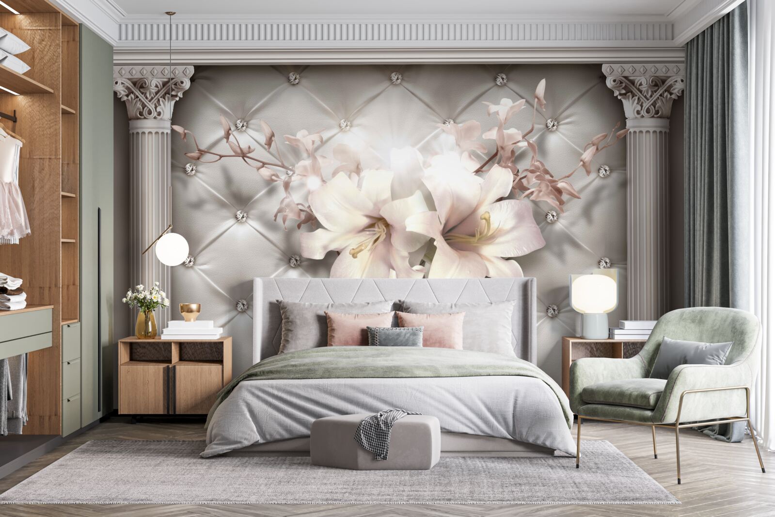 Фотошпалери великі білосніжні лілії, що прикрашають стіну