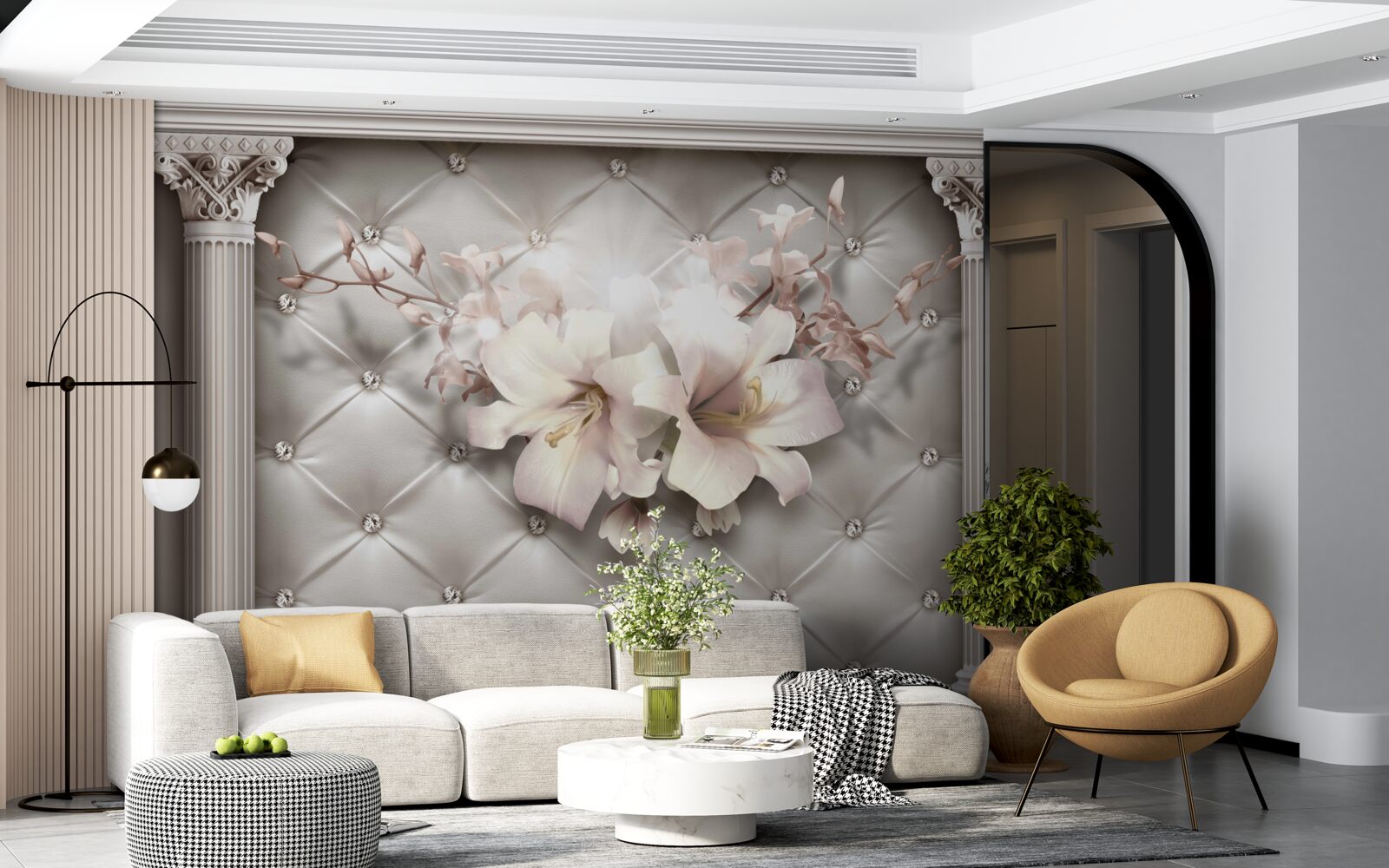 Фотошпалери великі білосніжні лілії, що прикрашають стіну