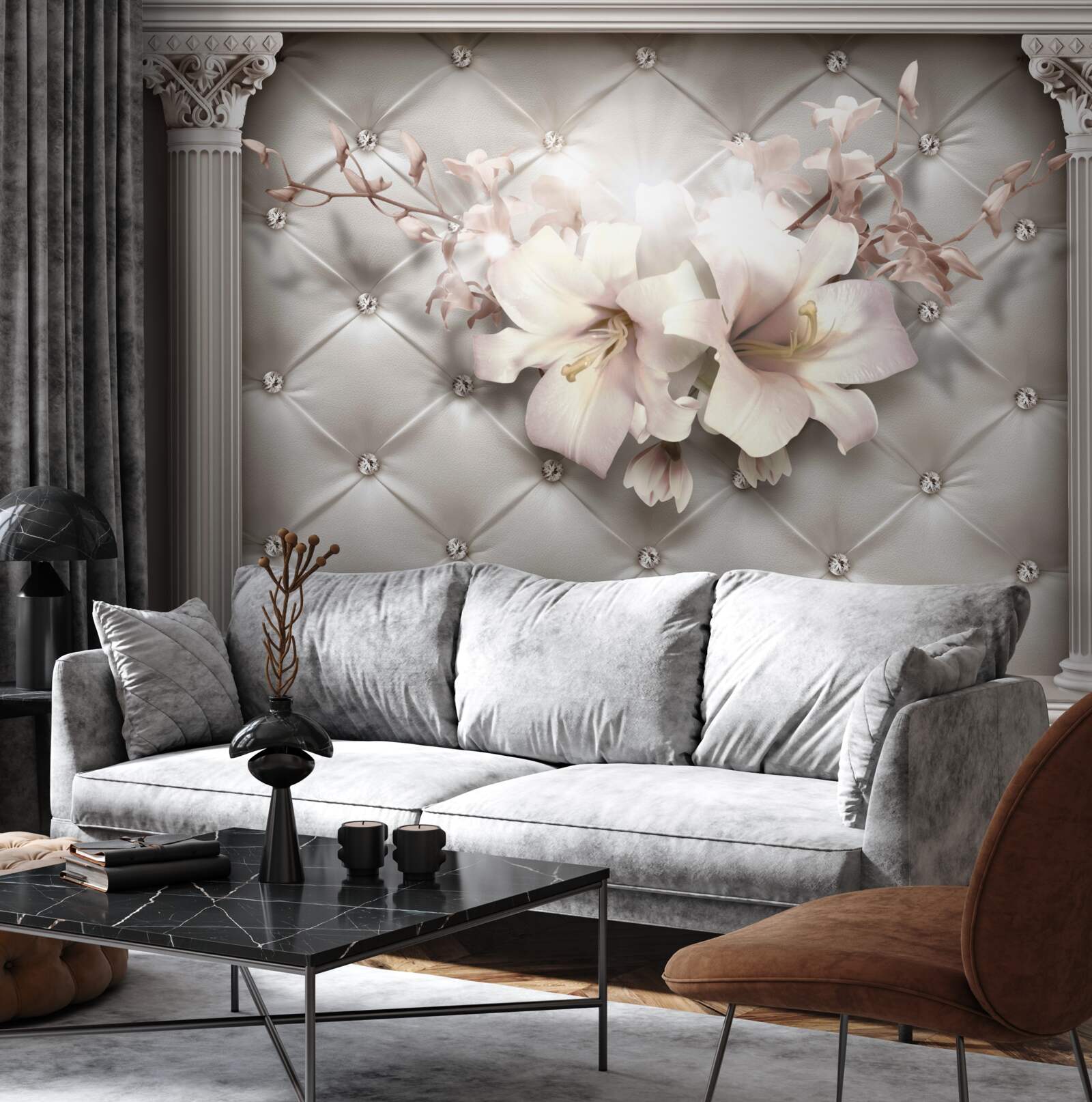 Фотошпалери великі білосніжні лілії, що прикрашають стіну