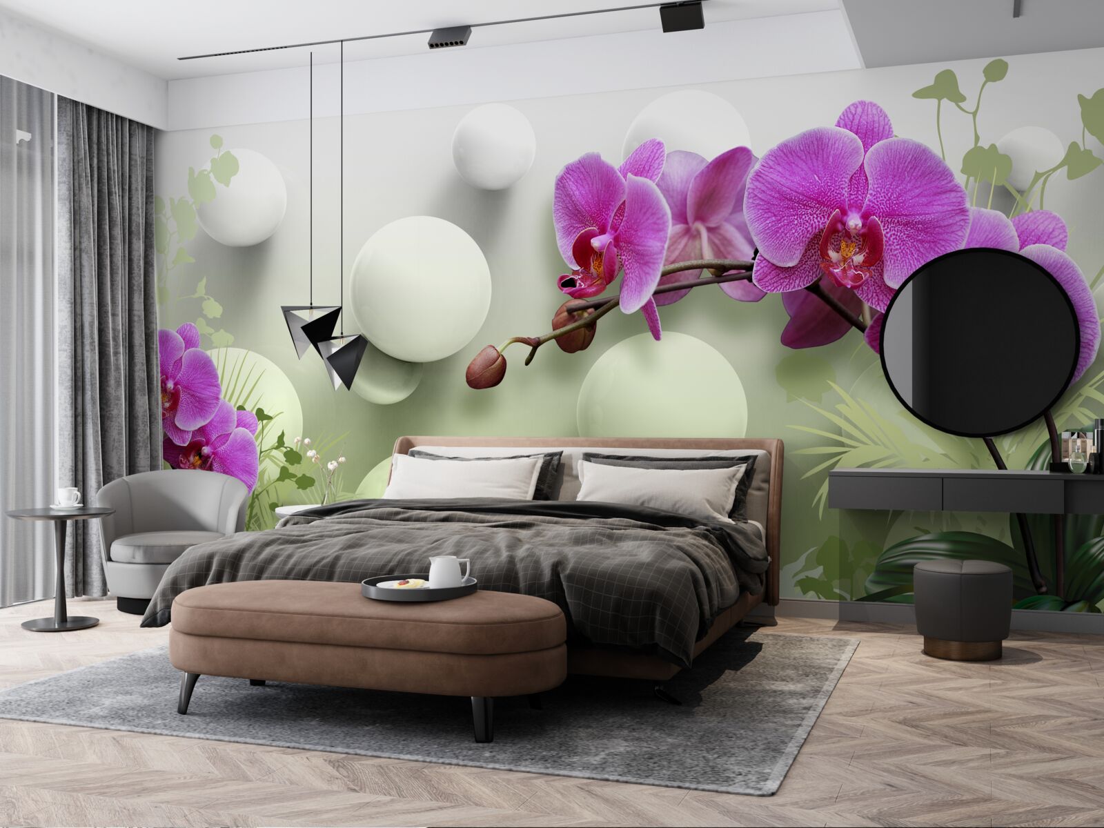 Фотошпалери орхідеї у відтінках білого та фіолетового