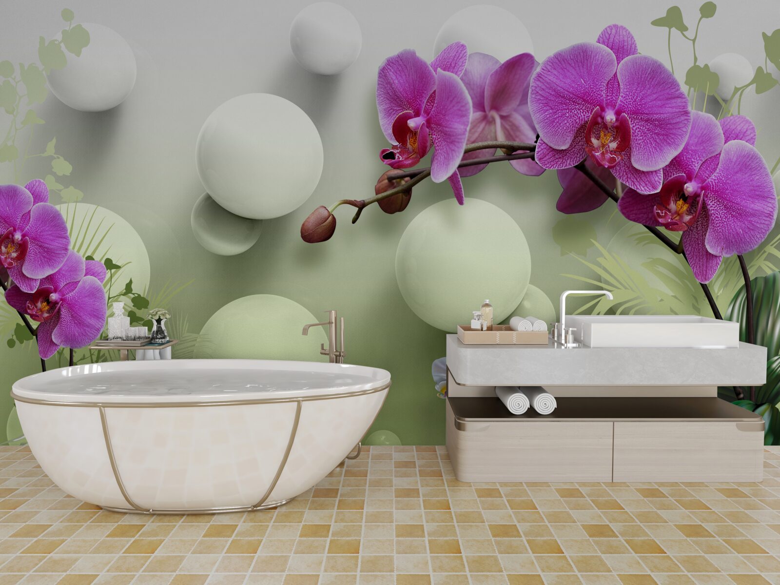 Фотошпалери орхідеї у відтінках білого та фіолетового