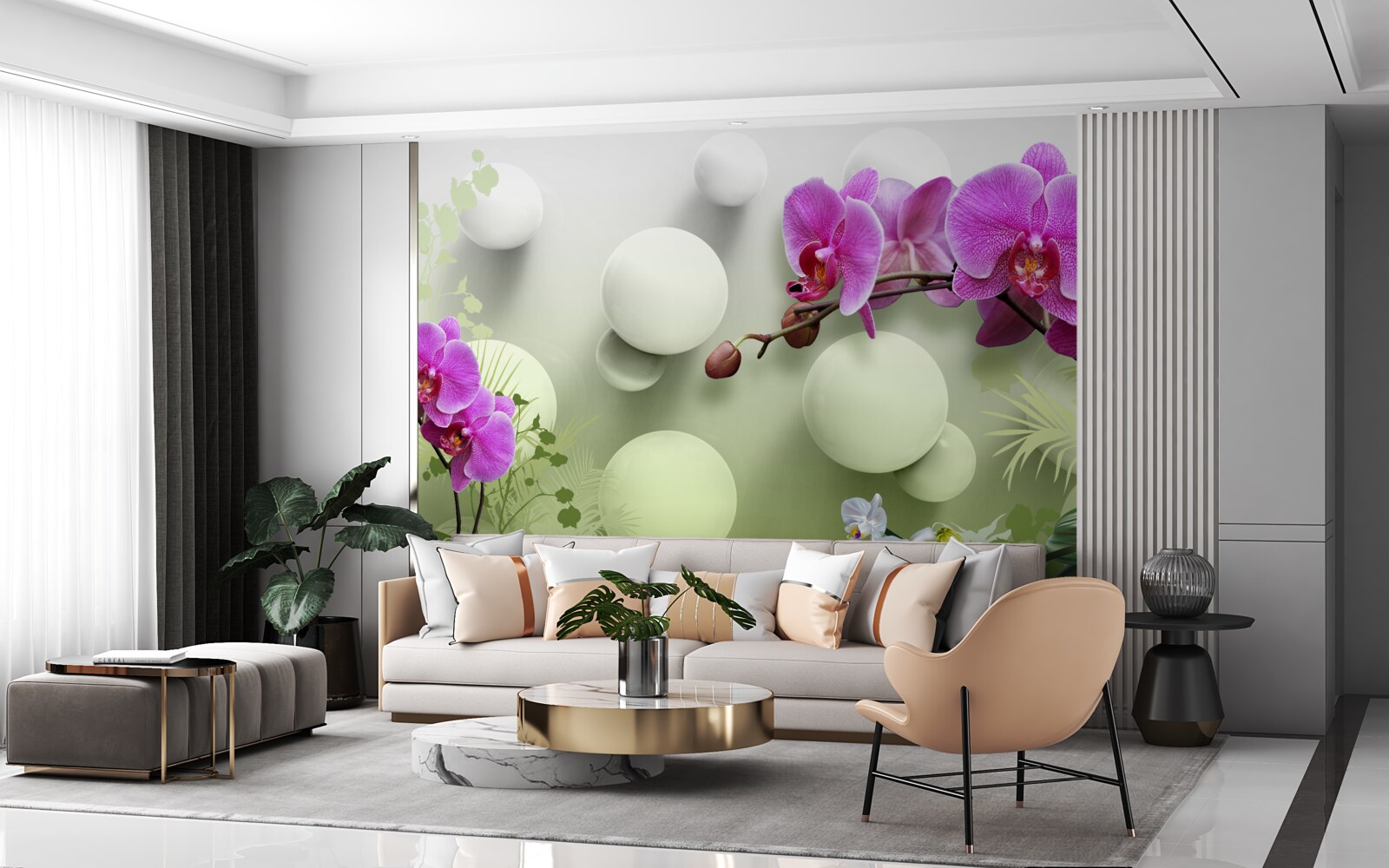 Фотошпалери орхідеї у відтінках білого та фіолетового