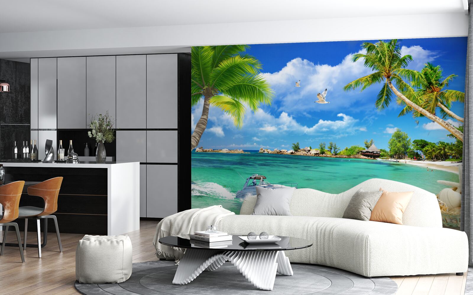 Фотошпалери острівний пляж приймає яхту, що наближається