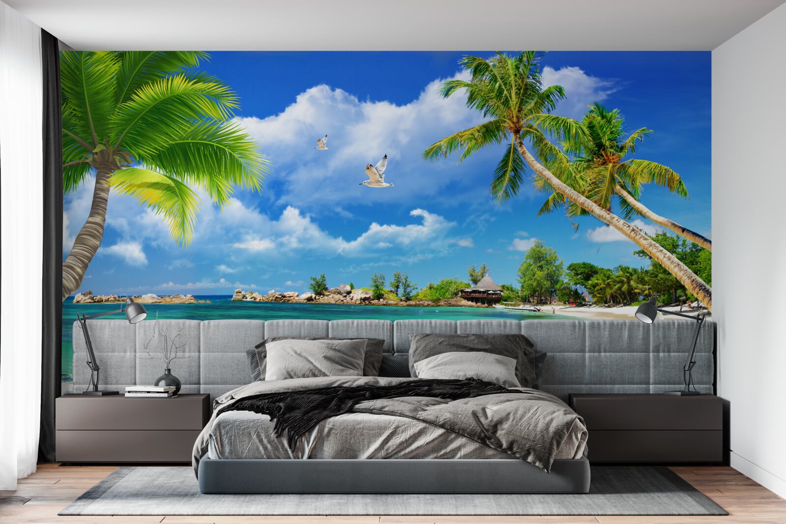 Фотошпалери острівний пляж приймає яхту, що наближається