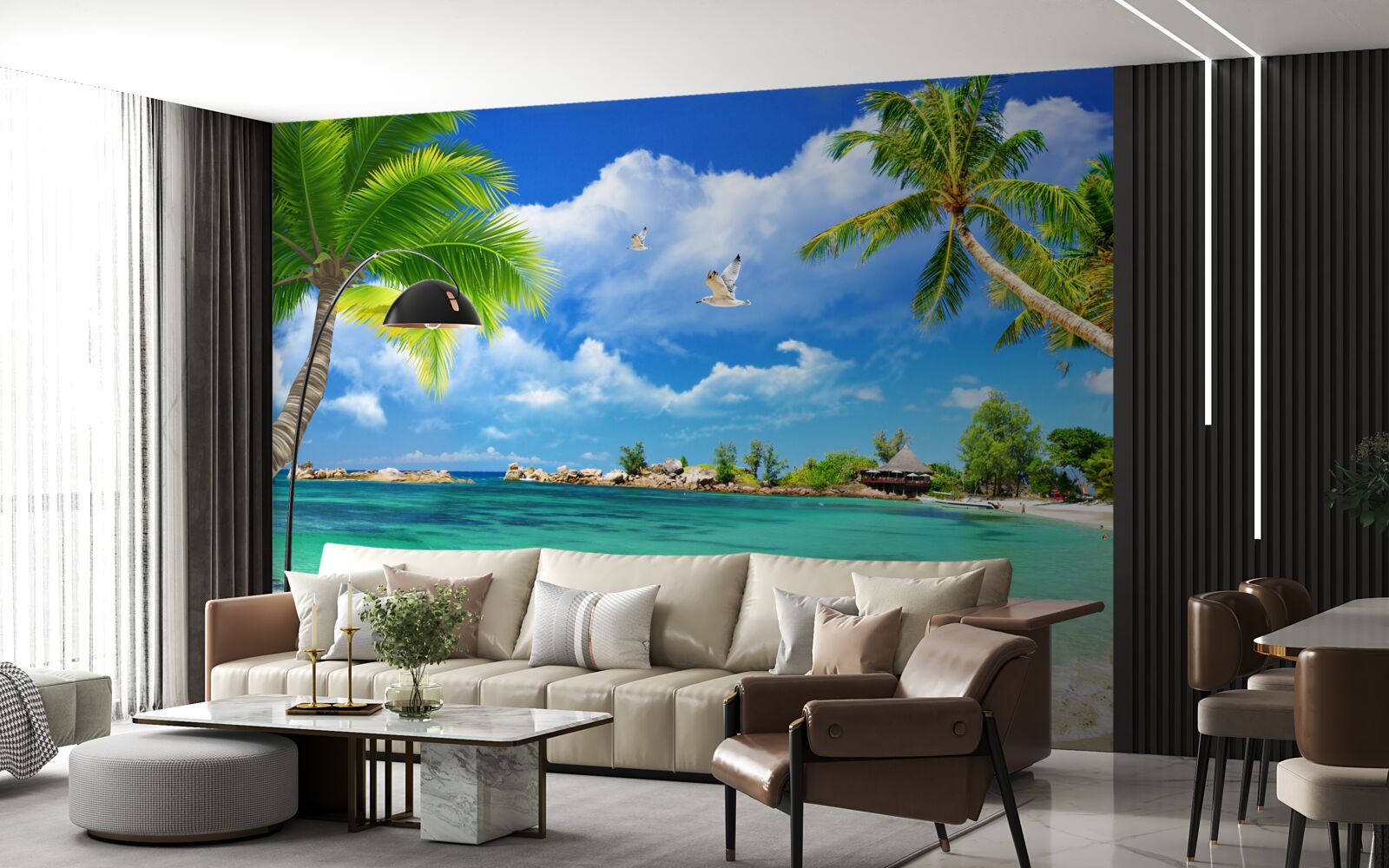 Фотошпалери острівний пляж приймає яхту, що наближається