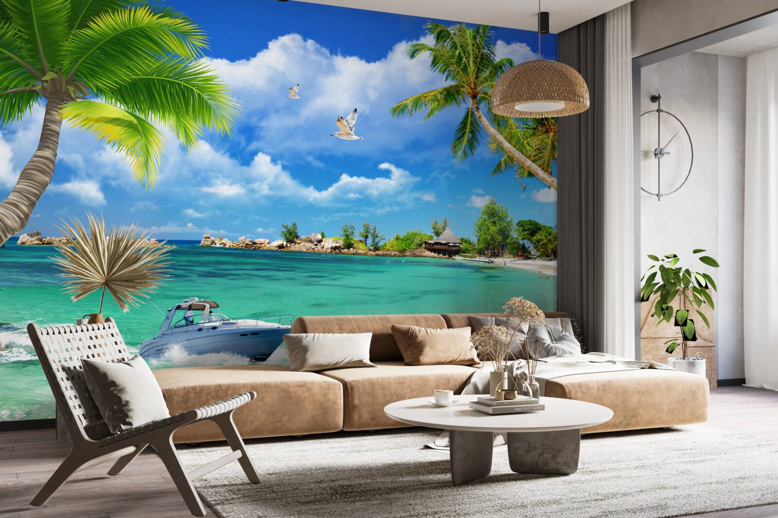 Фотошпалери острівний пляж приймає яхту, що наближається