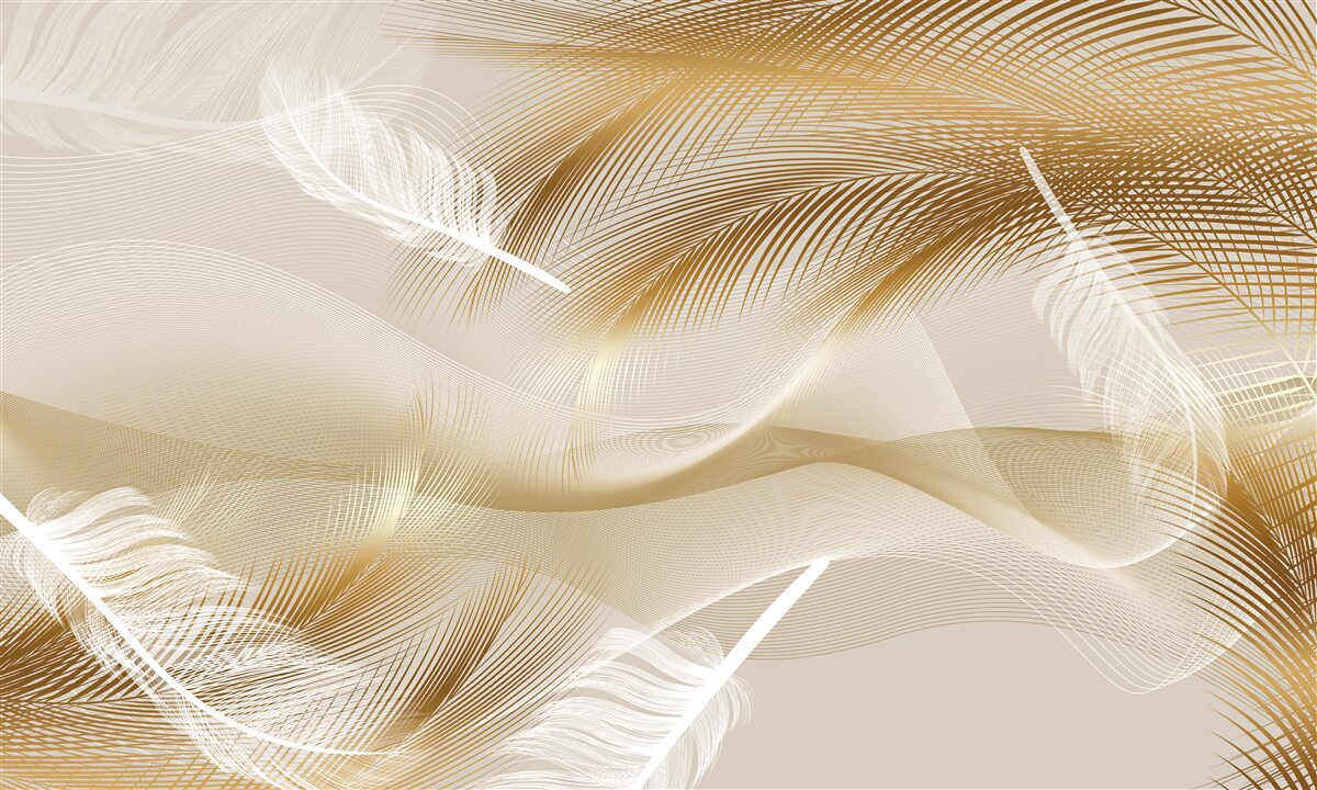 Фотошпалери золоті гілки та білий пух