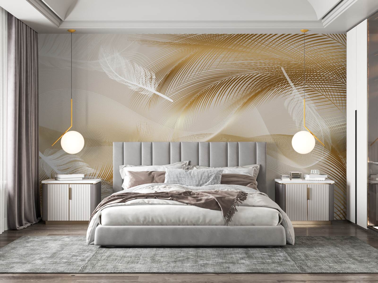 Фотошпалери золоті гілки та білий пух