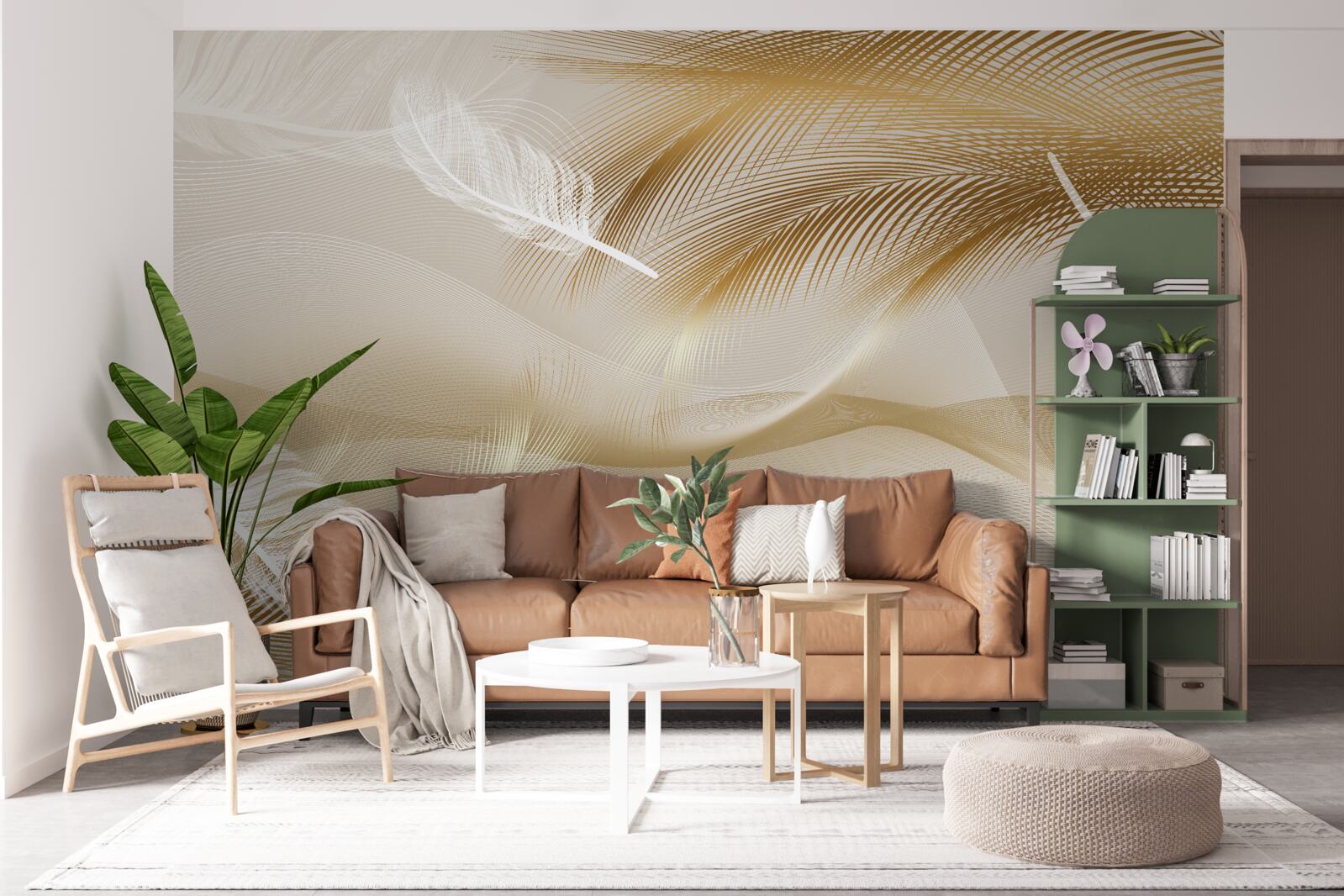 Фотошпалери золоті гілки та білий пух